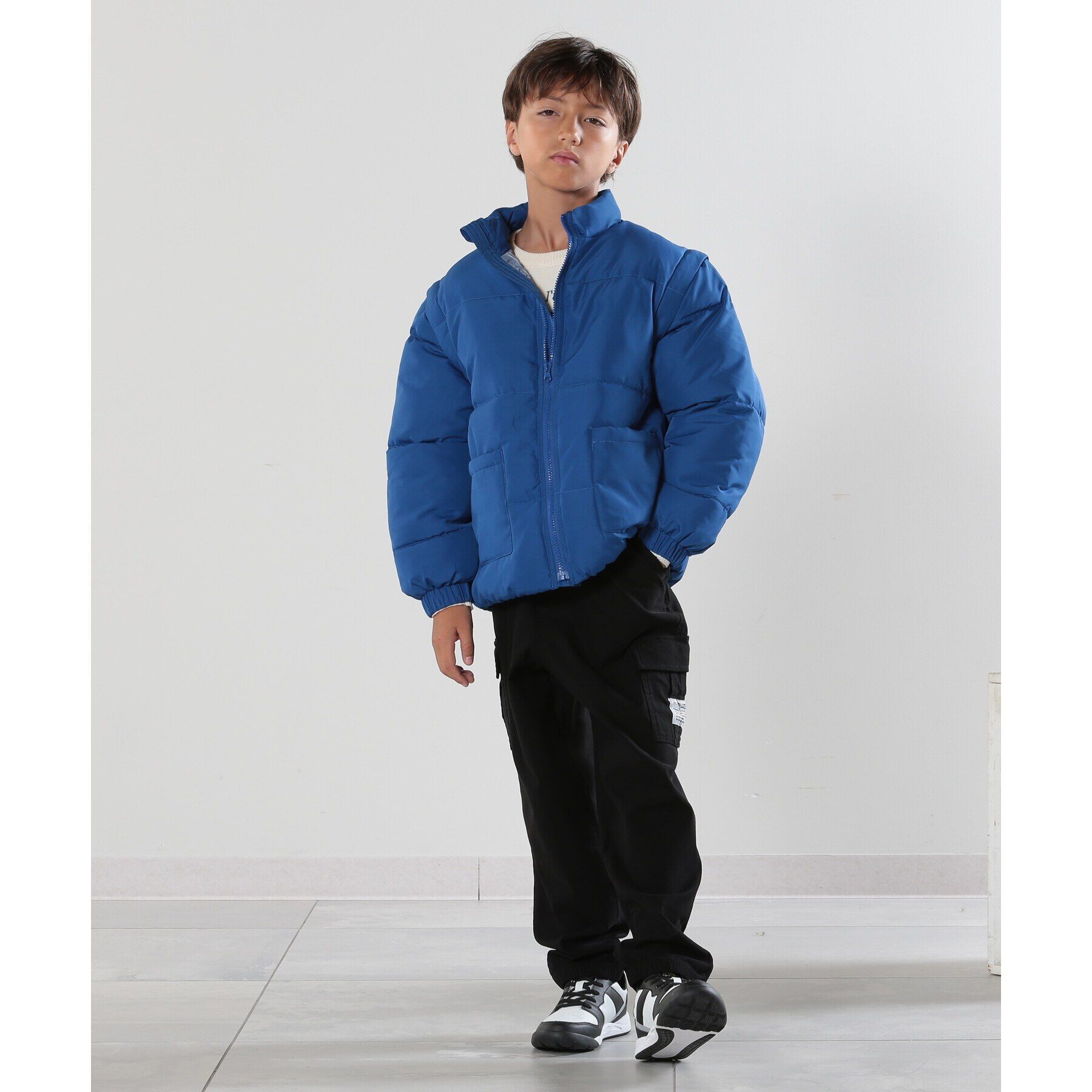 SHOO･LA･RUE「【110-140cm/撥水/男女兼用】お袖取り外し2WAY中綿ブルゾン」|ブルゾン・スタジャン|