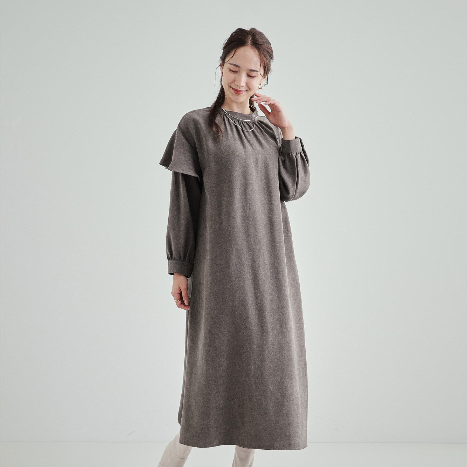 SHOO･LA･RUE「【S-LL】大人の甘めコーデに お袖フリルワンピース」|ワンピース|