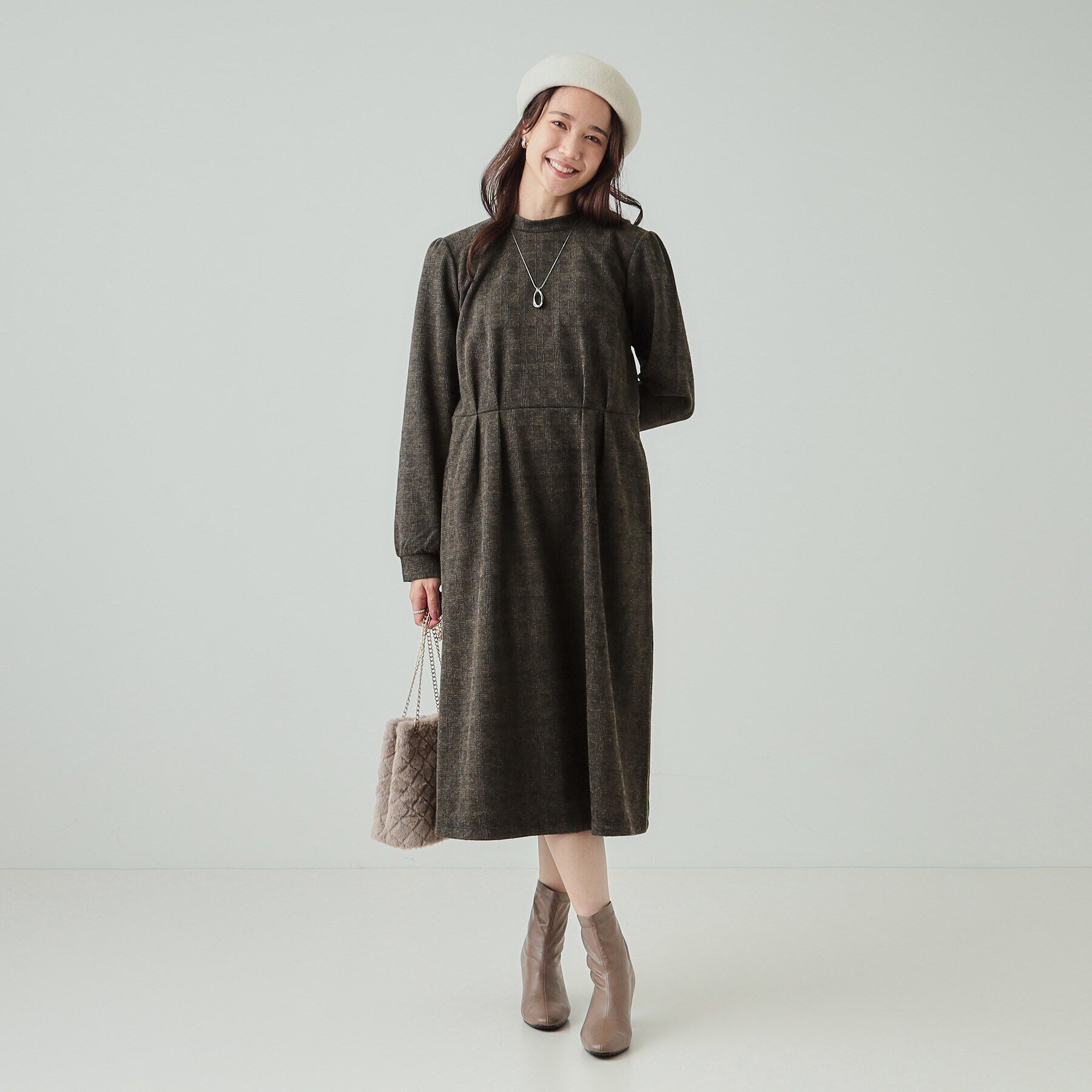 SHOO･LA･RUE「【S-LL】チェック柄 ウエストタックワンピース」|ワンピース|