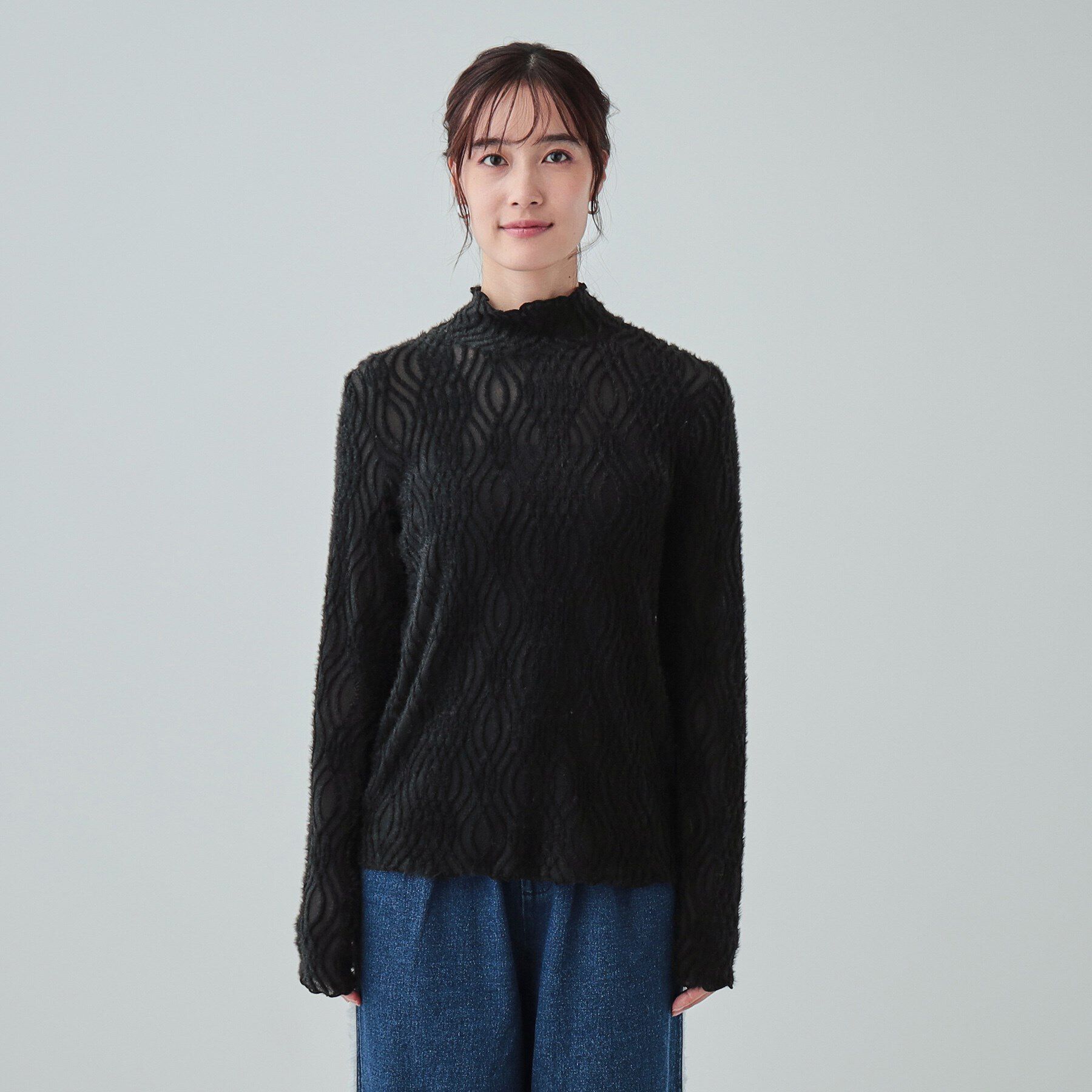 SHOO･LA･RUE「【S-LL/洗える】レイヤードコーデに ふわふわフェザー調ウェーブ柄インナー」|Tシャツ・カットソー|