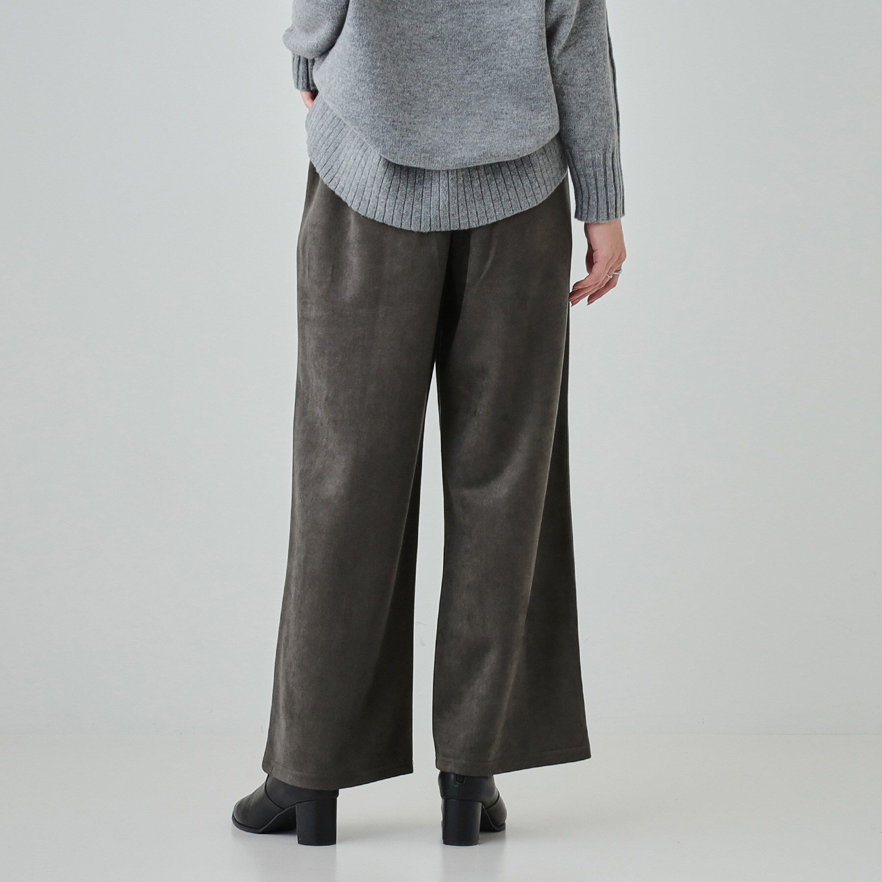 SHOO･LA･RUE「【S-LL】脚をすっきりきれいに魅せる スエード調 ピンタックワイドパンツ」|その他|