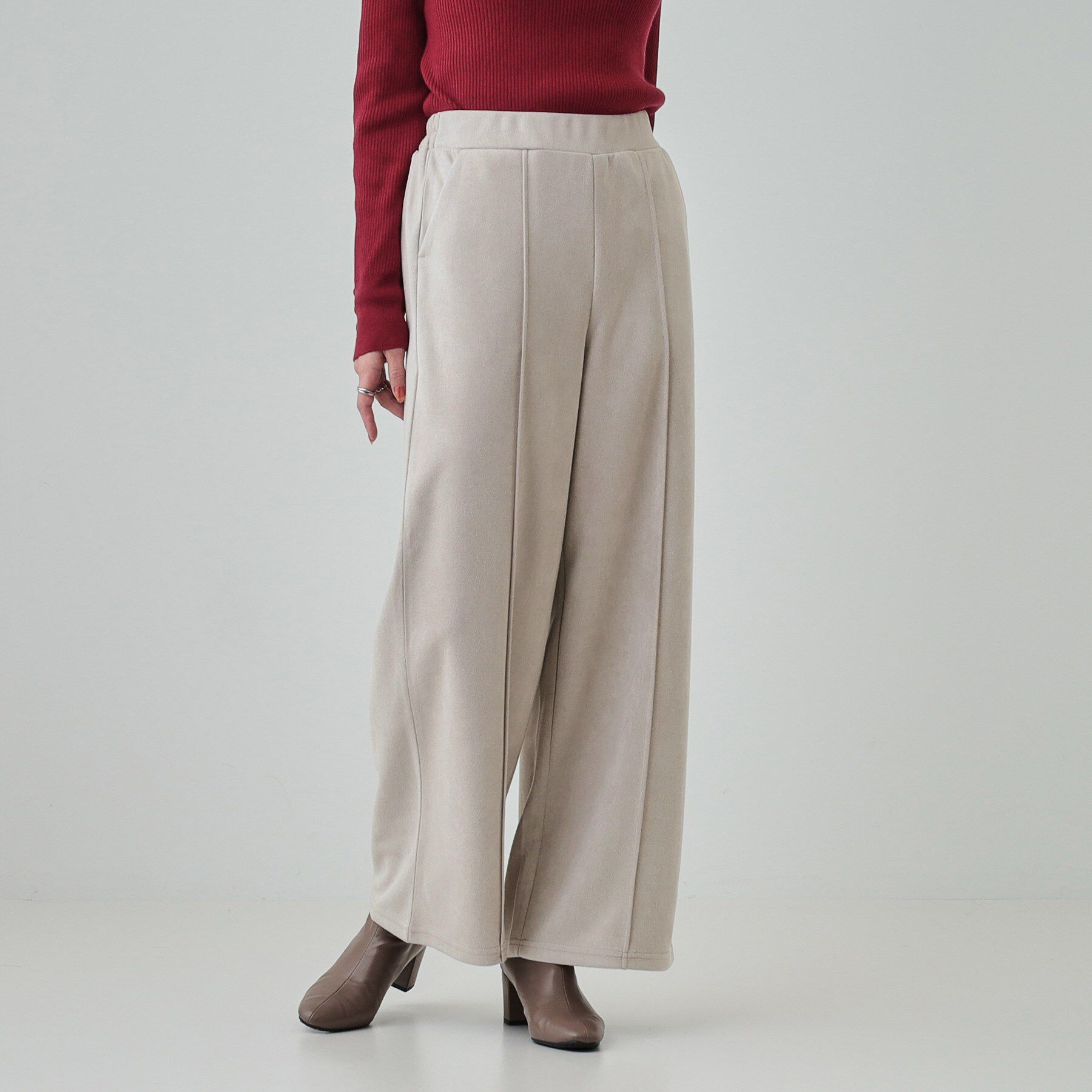 SHOO･LA･RUE「【S-LL】脚をすっきりきれいに魅せる スエード調 ピンタックワイドパンツ」|その他|