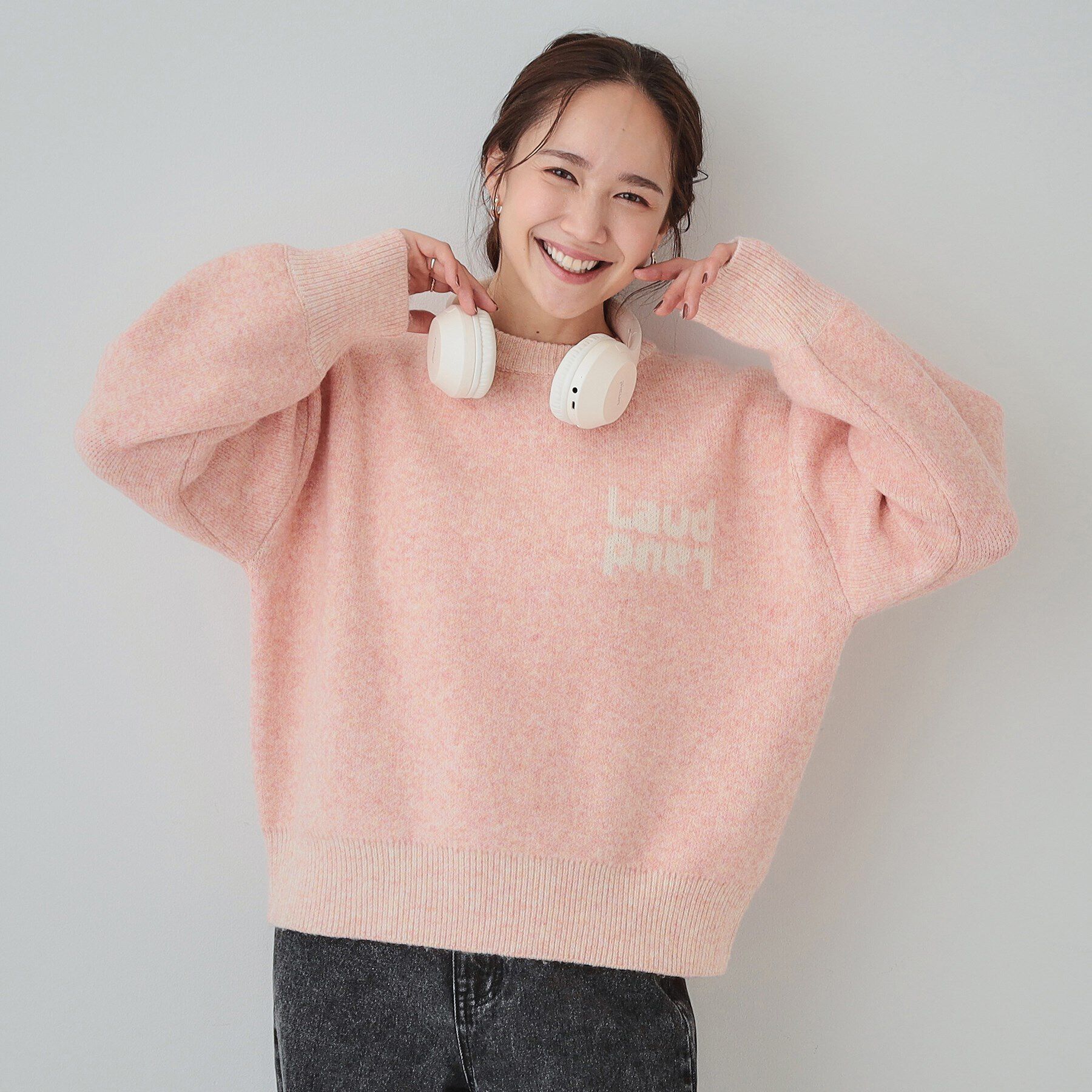 SHOO･LA･RUE「【セットアップ可】もちもちミックスヤーンロゴニット」|ニット・セーター|ライトピンク(070