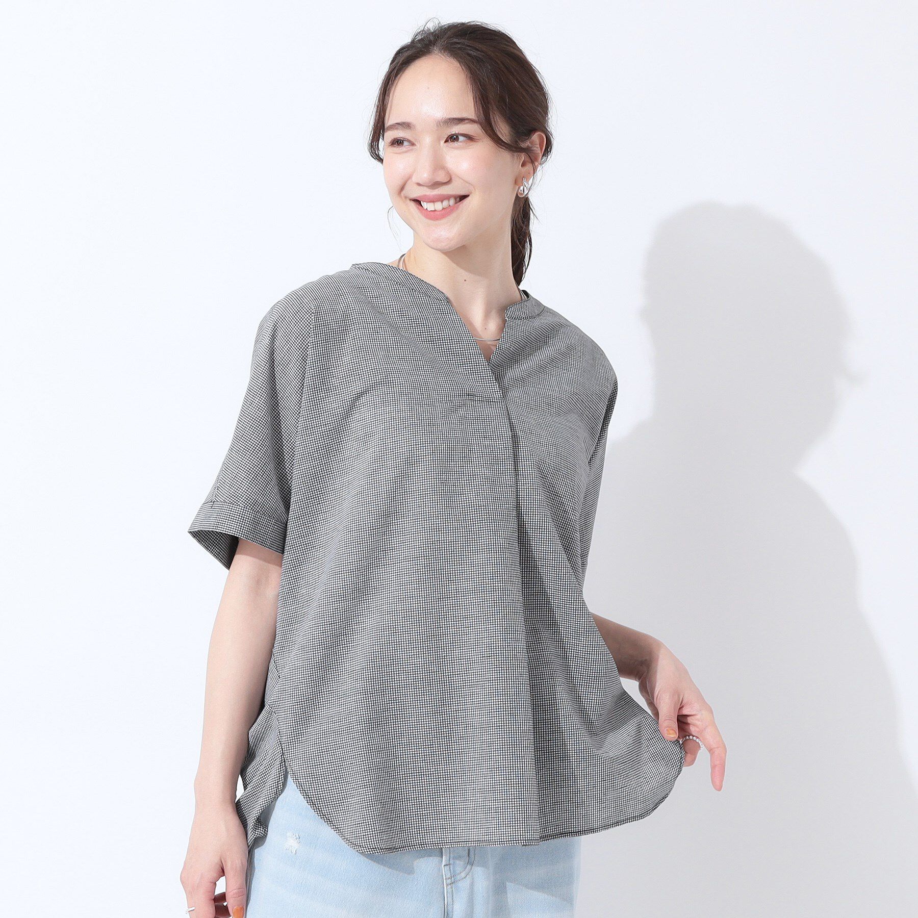 SHOO･LA･RUE「【高レビュー/洗える/UV/吸水速乾】洗濯後しわになりにくいリネンブレンドドルマンシャツ」|シャツ・ブラウス|