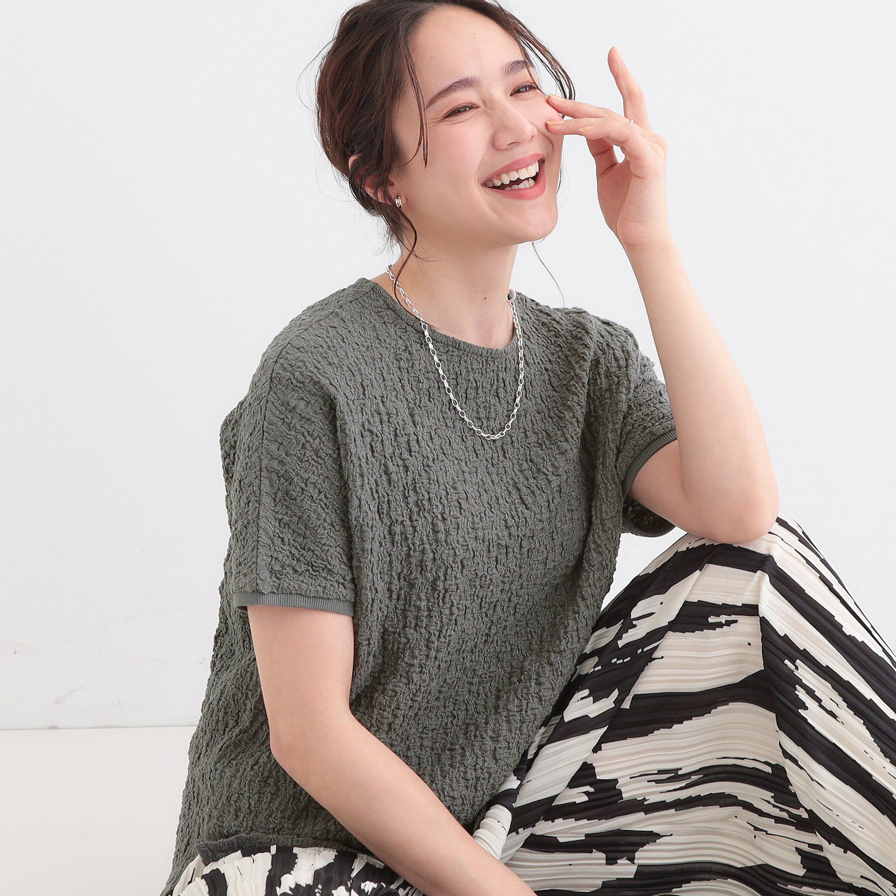 SHOO･LA･RUE「【S-LL】ぽこぽこ素材がこなれ見え ドルマントップス」|Tシャツ・カットソー|チャコールグレー(0