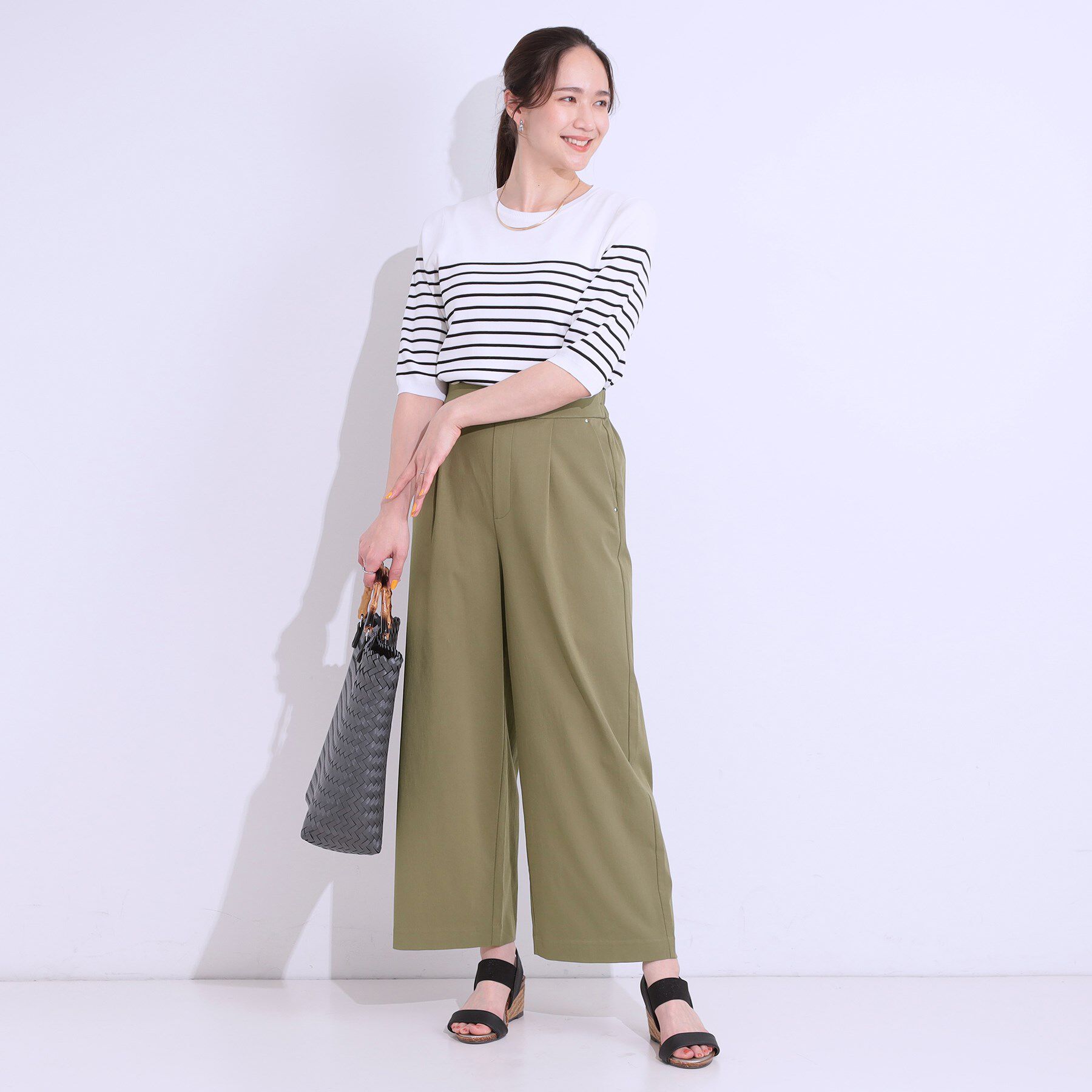 SHOO･LA･RUE「【高レビュー/S-LL/ひんやり】ゴールドパーツがアクセント ストレッチワイドパンツ」|その他|