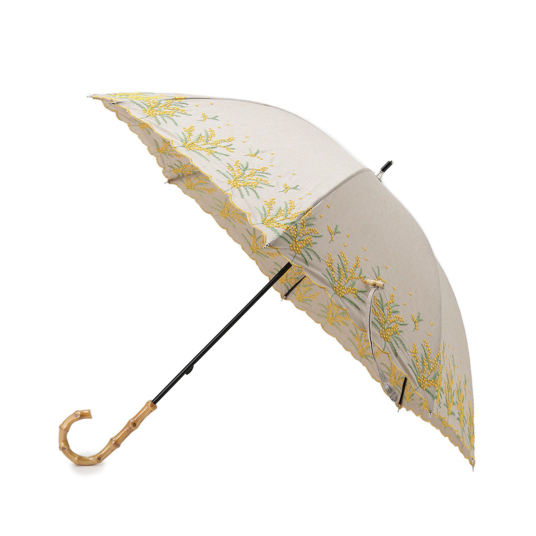 SHOO･LA･RUE「【日傘/晴雨兼用】【because】ミモザ刺繍ロングアンブレラ」|傘|ライトグレー(111