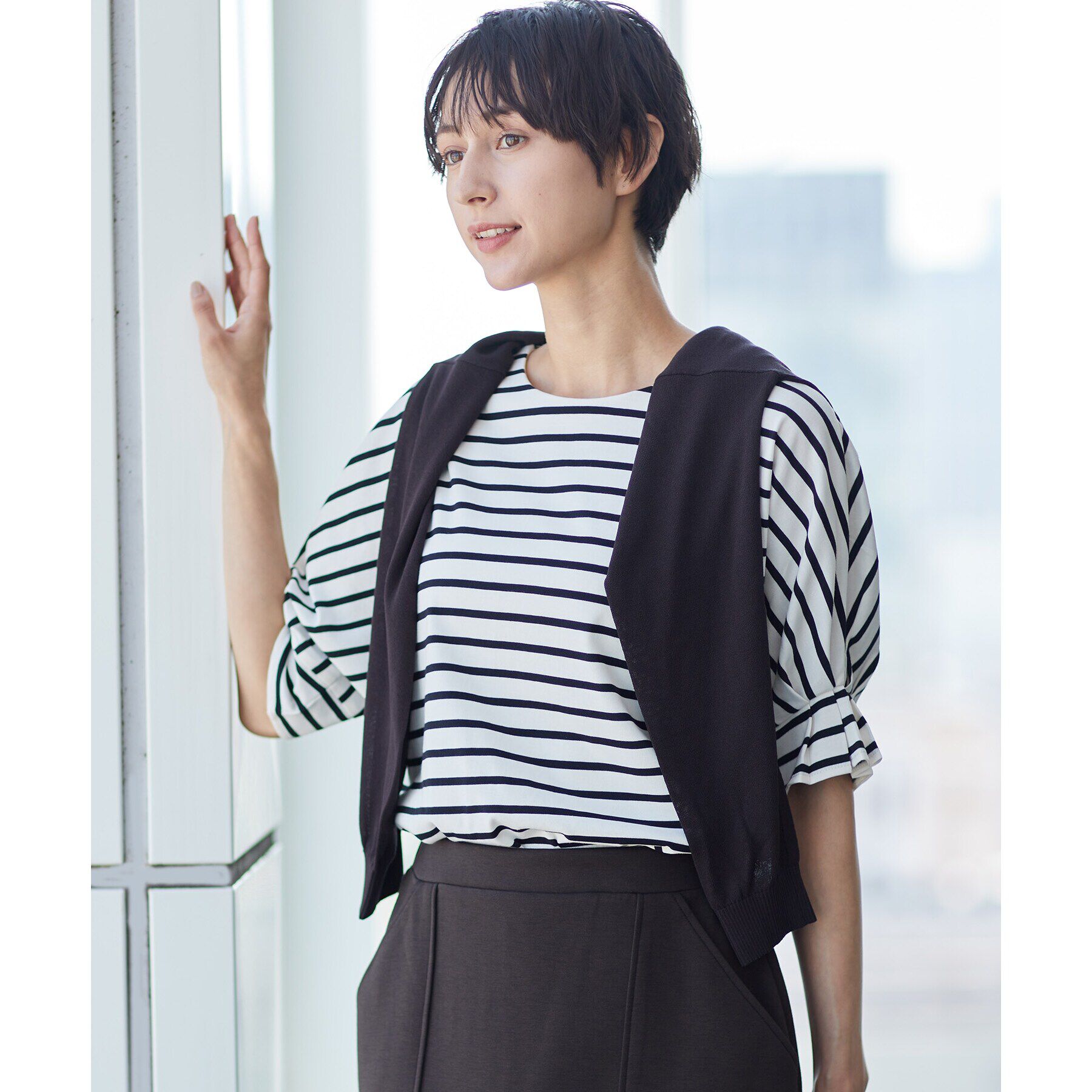 Dessin「【秋色登場・洗える】袖口タックカットソー（XS～L）」|Tシャツ・カットソー|