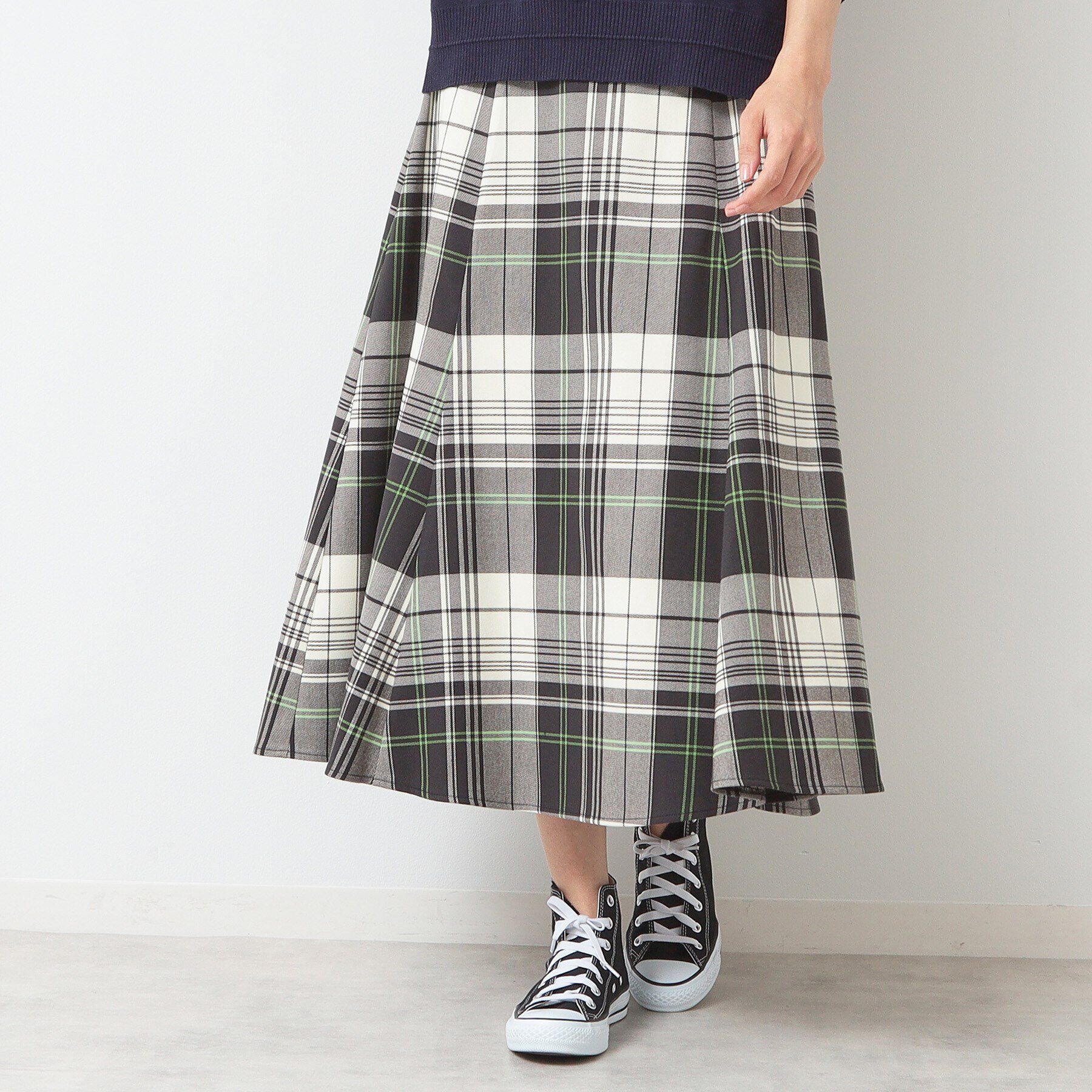 Dessin「【後ろゴム・洗える】チェック柄フレアースカート(XS～L)」|スカート|グリーン(225)
