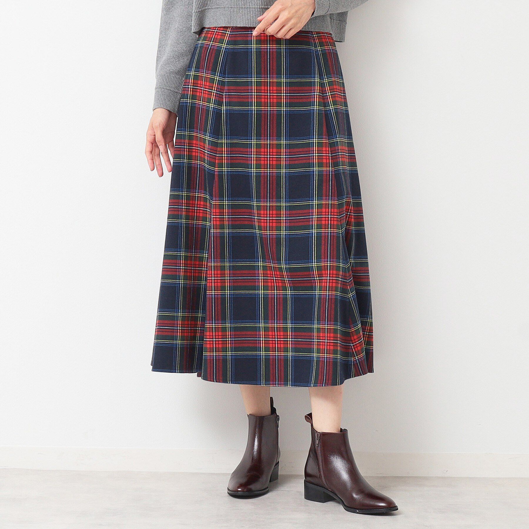 Dessin「【後ろゴム・洗える】チェック柄フレアースカート(XS～L)」|スカート|ブルー(293)