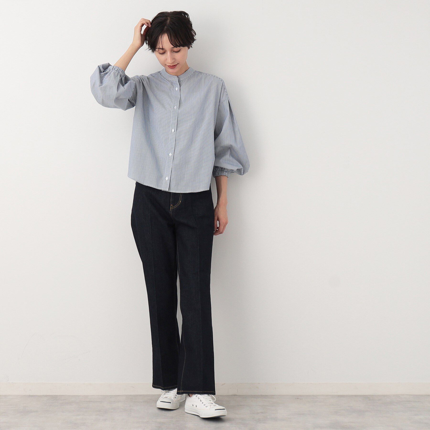 Dessin「【洗える】バルーンスリーブバンドカラーシャツ（XS～L）」|シャツ・ブラウス|