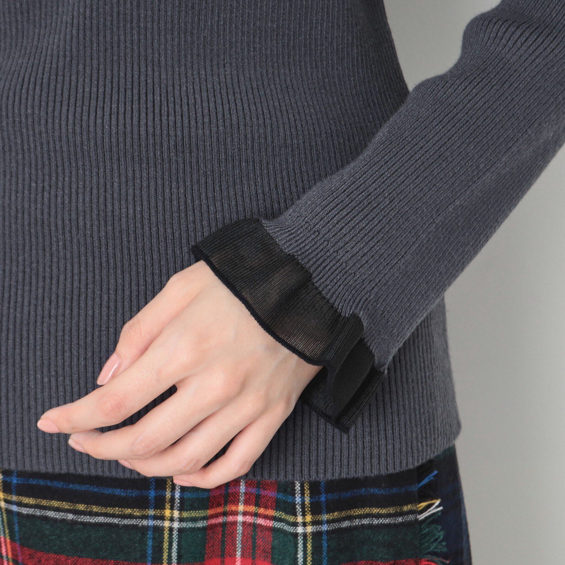 Dessin「【洗える】シースルーフリルネックリブニット」|ニット・セーター|