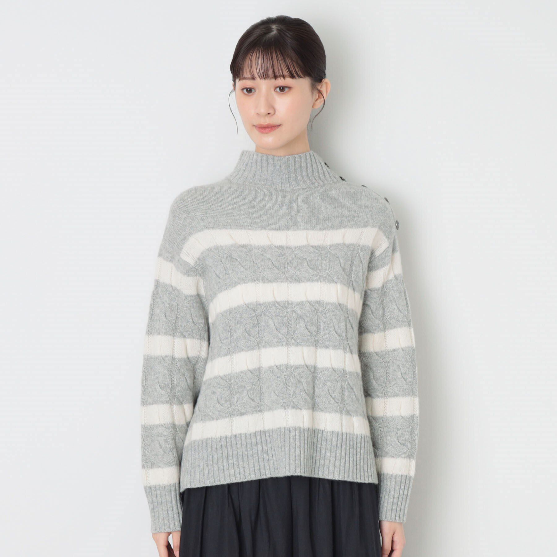 Dessin「【ハミルトンラムズウール・洗える】ケーブルボーダーニット（XS～L）」|ニット・セーター|