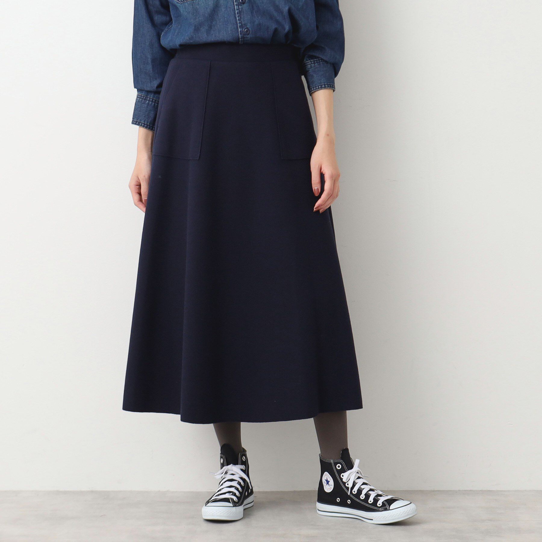 Dessin「【7色展開・後ろゴム】フレアメルトンスカート（XS～L）」|スカート|ネイビー(094)