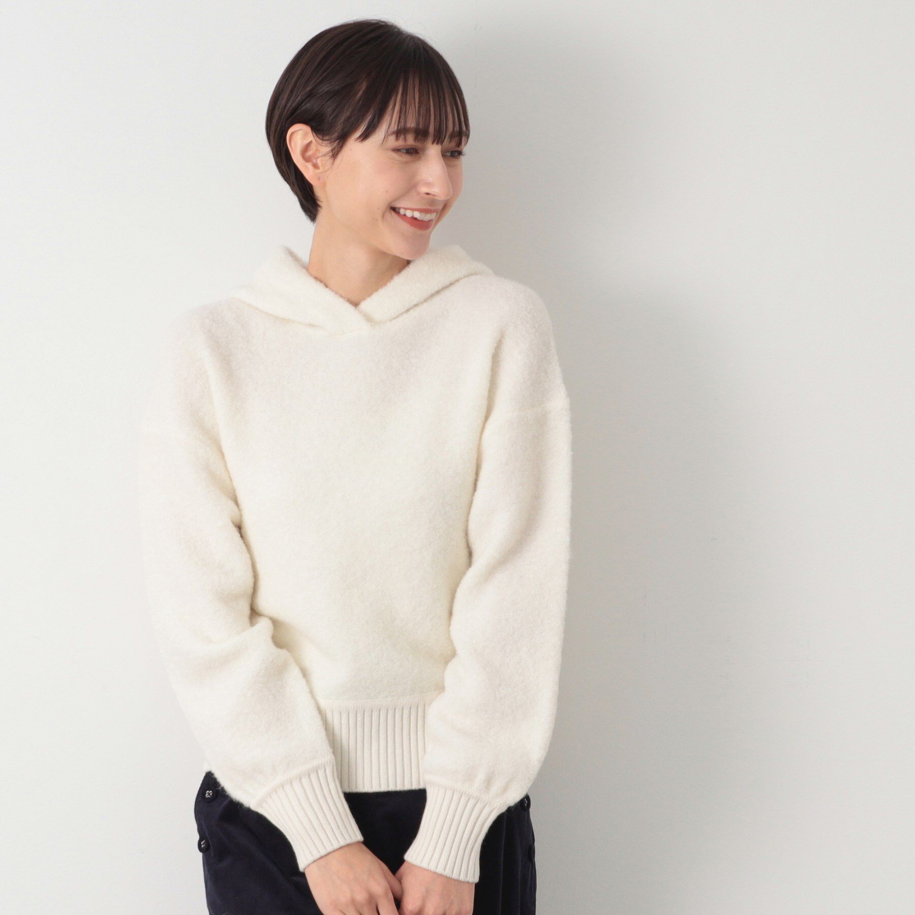 Dessin「【洗える】ループヤーンフードニット」|ニット・セーター|ホワイト(001)