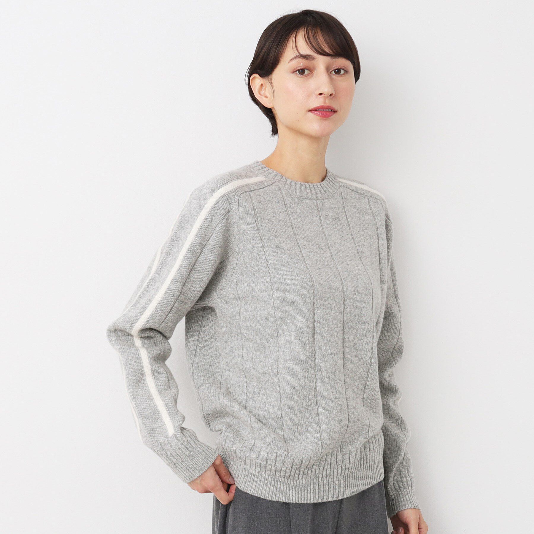 Dessin「【ユニセックス・ハミルトンラムズウール】ライン入りニット（XS～L）」|ニット・セーター|グレー(012)