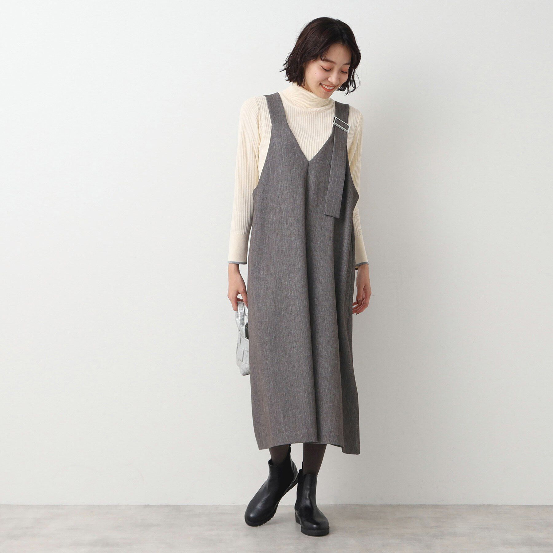 Dessin「【洗える】ベルト付きジャンパースカート」|ジャンパースカート|グレー(012)
