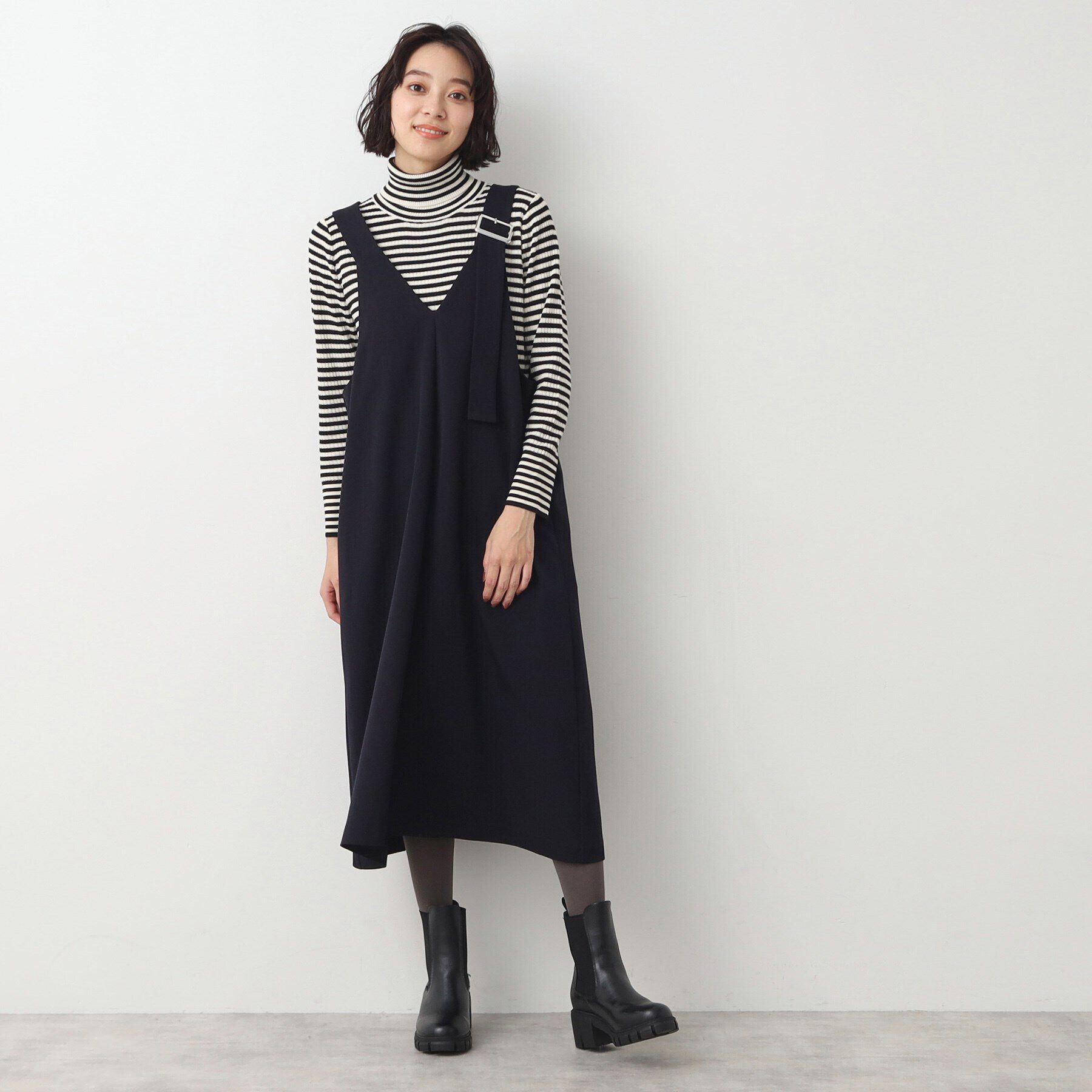 Dessin「【洗える】ベルト付きジャンパースカート」|ジャンパースカート|ネイビー(094)