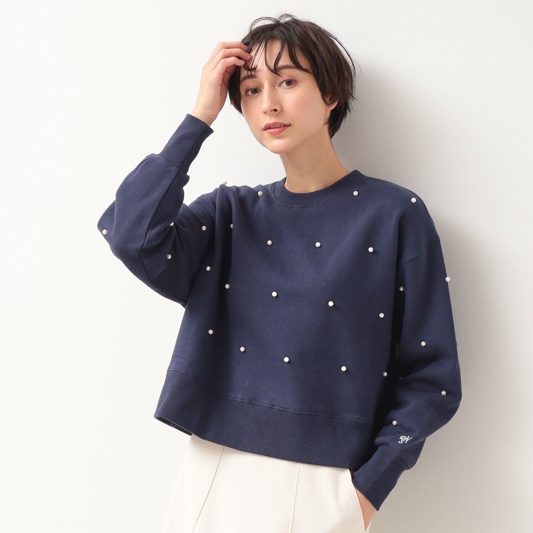 Dessin「【洗える】パール調付きスウェット（S～L）」|Tシャツ・カットソー|ネイビー(094)