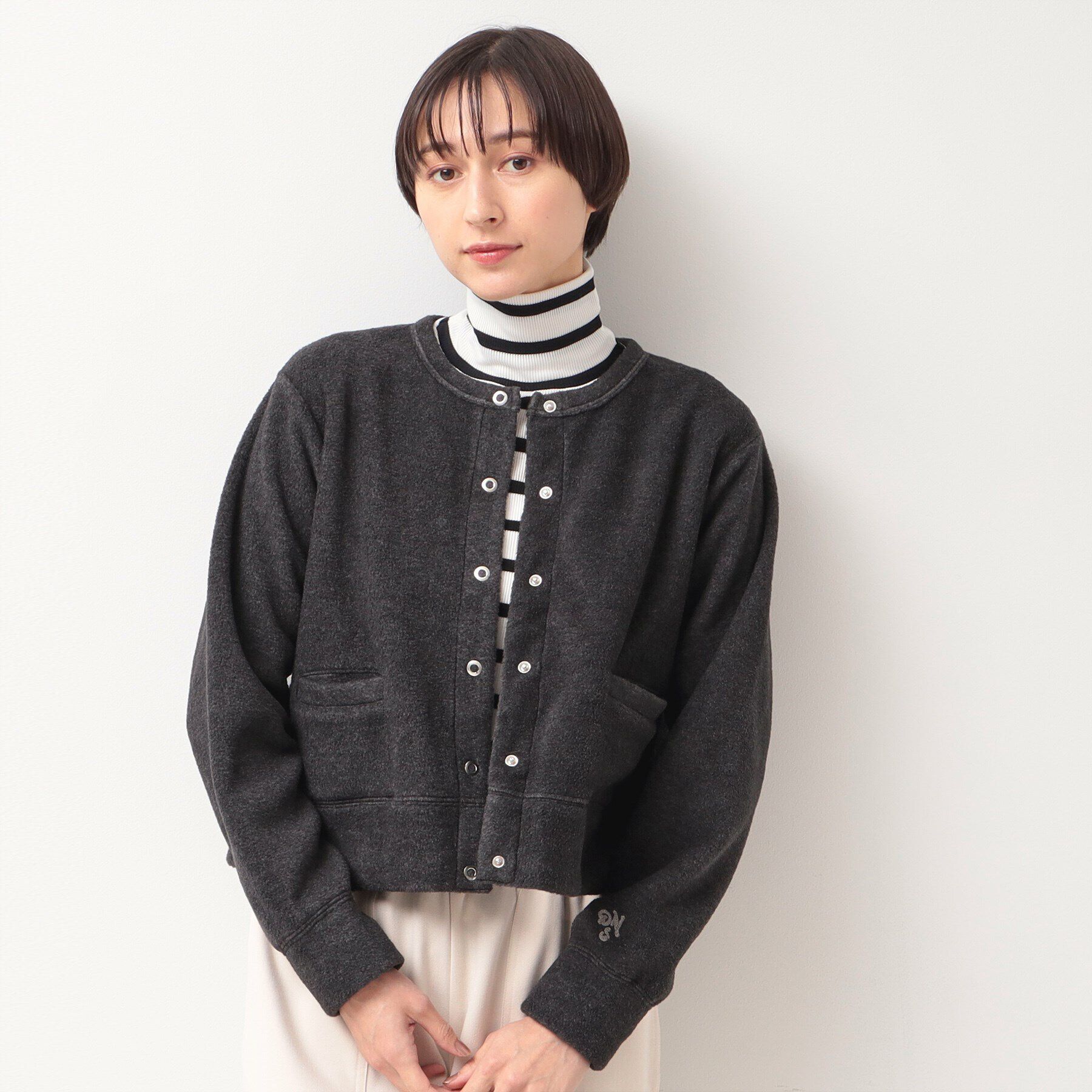 Dessin「【洗える】フリースクルーネックカーディガン」|カーディガン|チャコールグレー(0