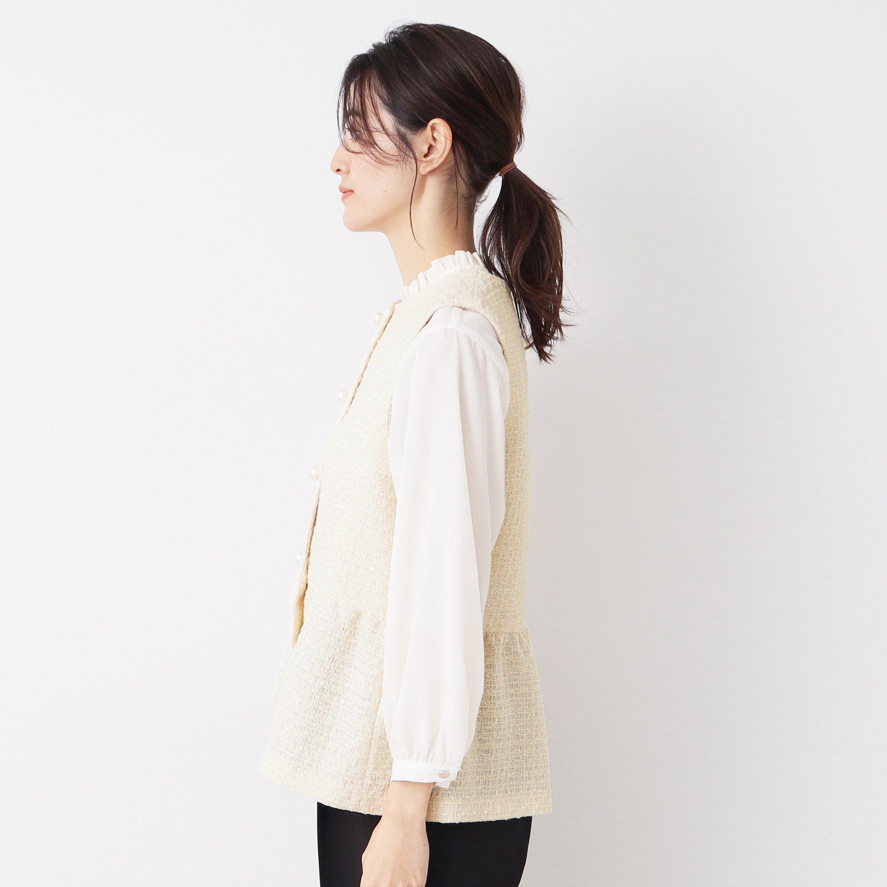 Dessin「【入卒/セレモニー】パール調ボタン付きペプラムツイードジレ」|ベスト・ジレ|