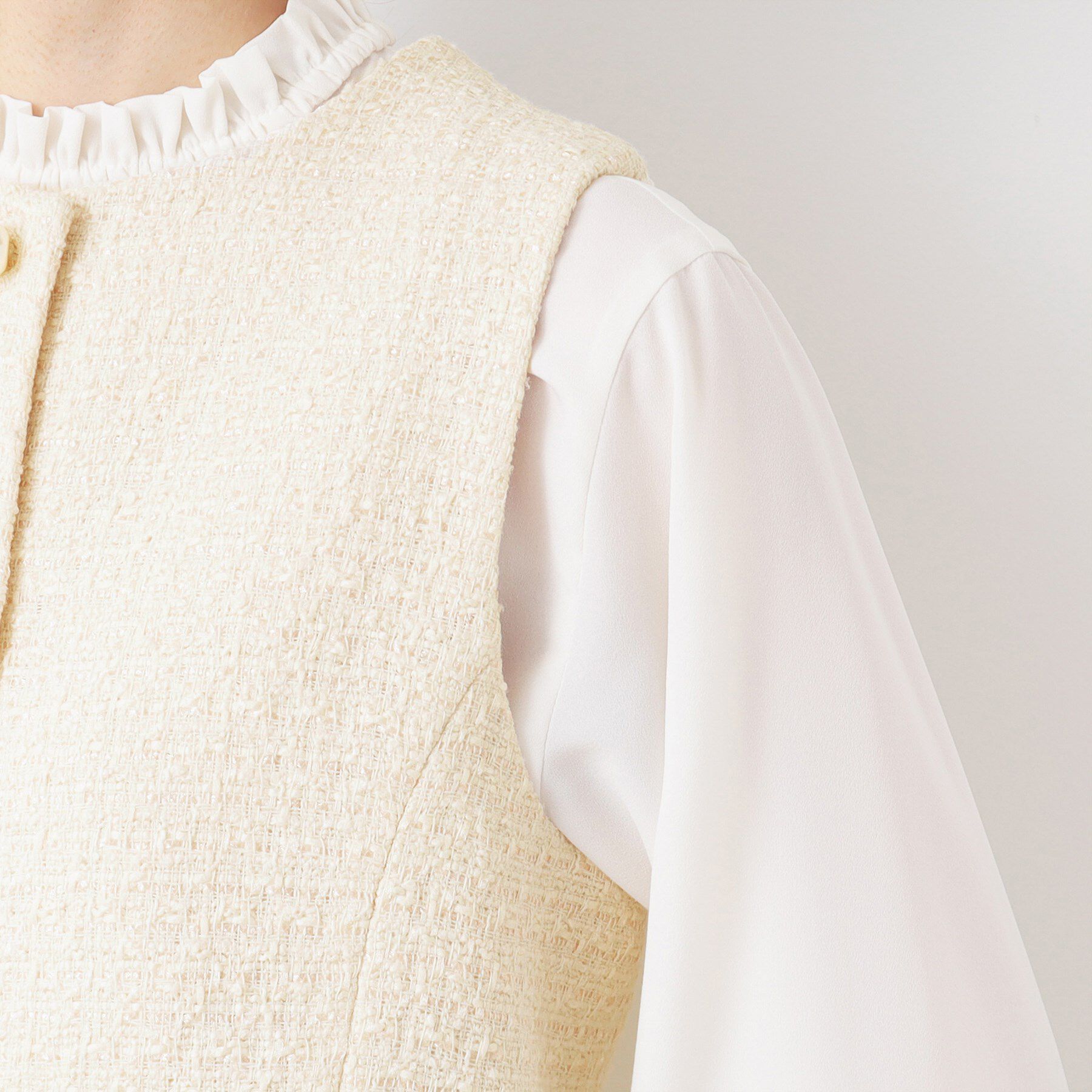 Dessin「【入卒/セレモニー】パール調ボタン付きペプラムツイードジレ」|ベスト・ジレ|