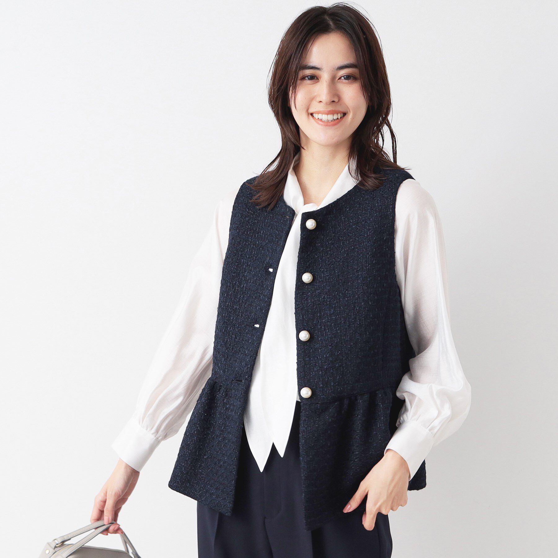 Dessin「【入卒/セレモニー】パール調ボタン付きペプラムツイードジレ」|ベスト・ジレ|