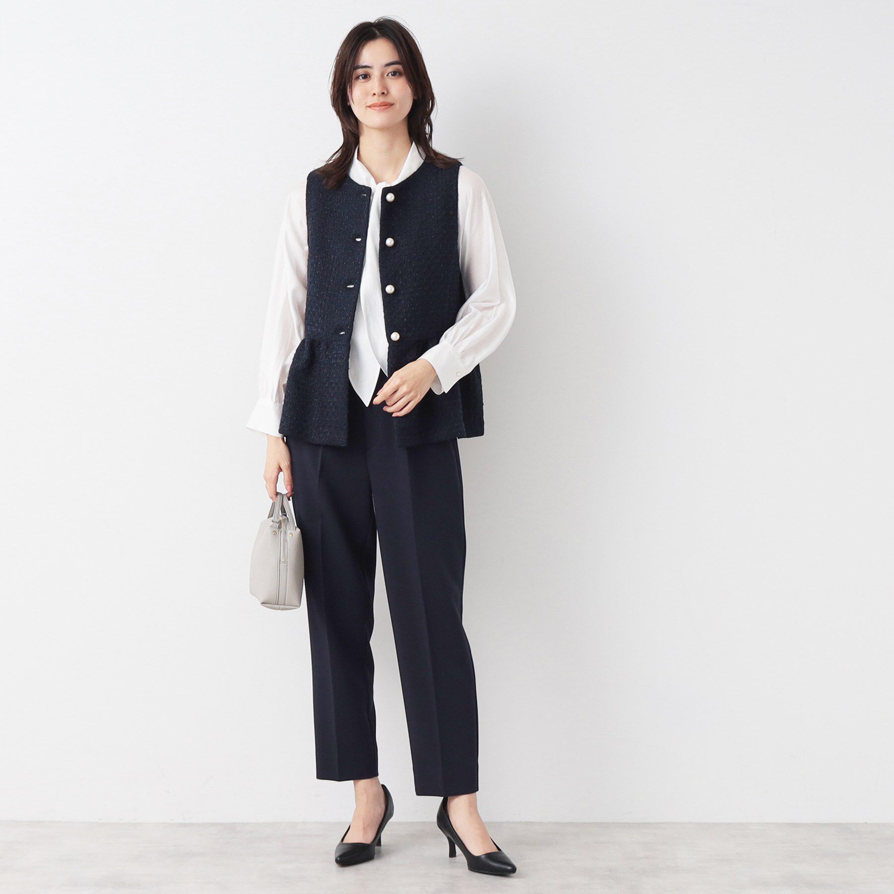 Dessin「【入卒/セレモニー】パール調ボタン付きペプラムツイードジレ」|ベスト・ジレ|