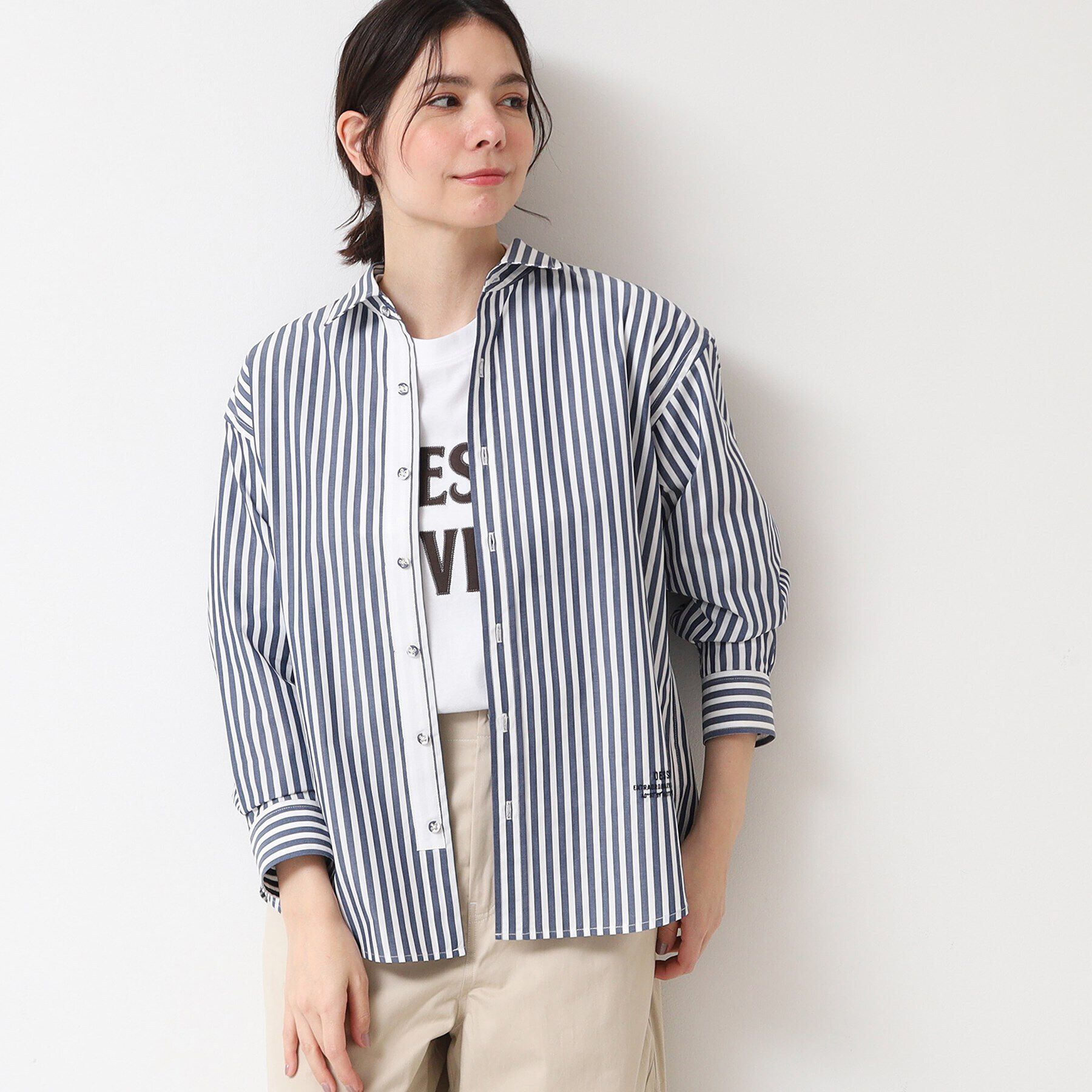 Dessin「【ユニセックス】ストライプシャツ」|シャツ・ブラウス|ブルー(393)