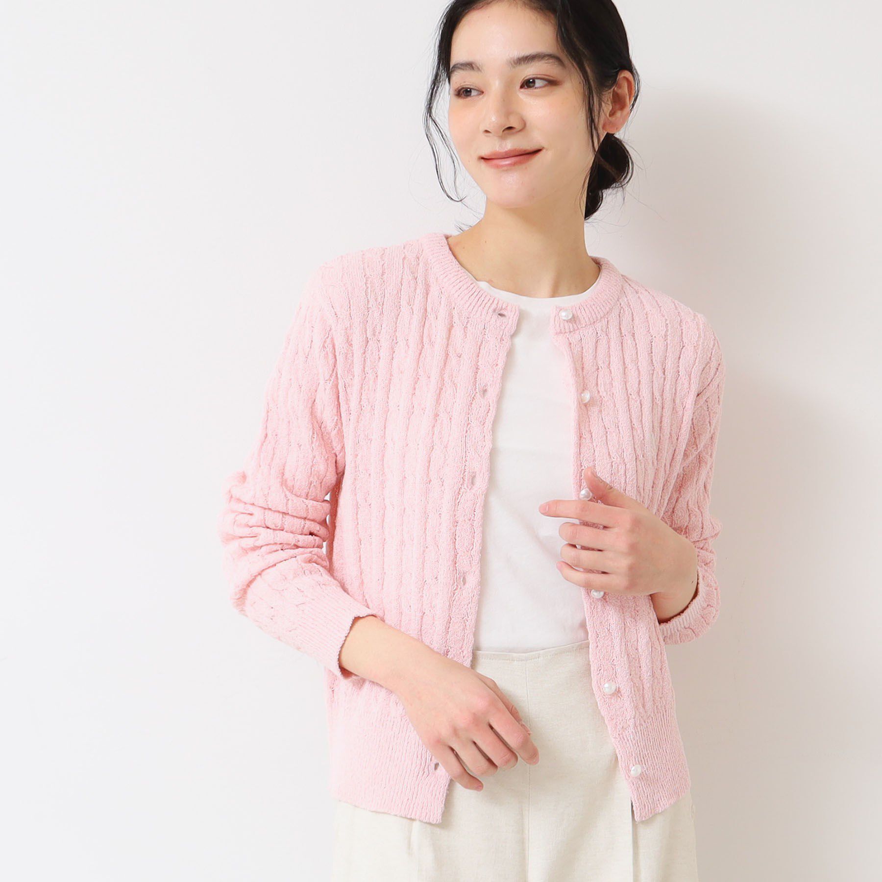 Dessin「【洗える】ブークレケーブルカーディガン」|カーディガン|