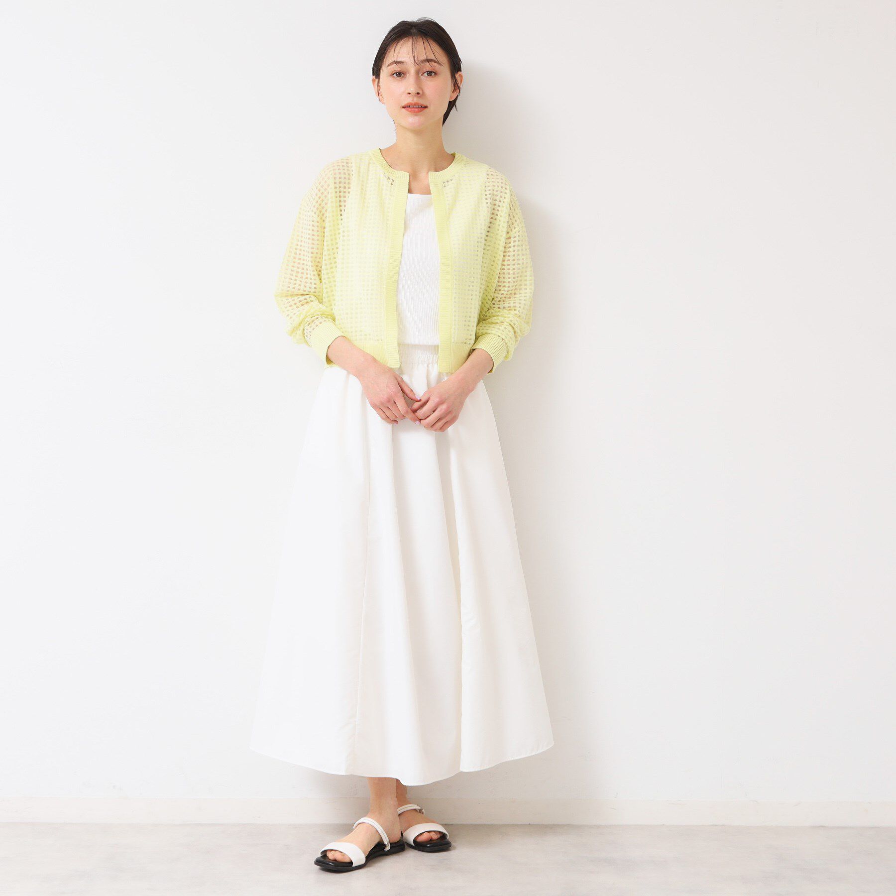 Dessin「【洗える】チェック柄シアークルーネックカーディガン」|カーディガン|