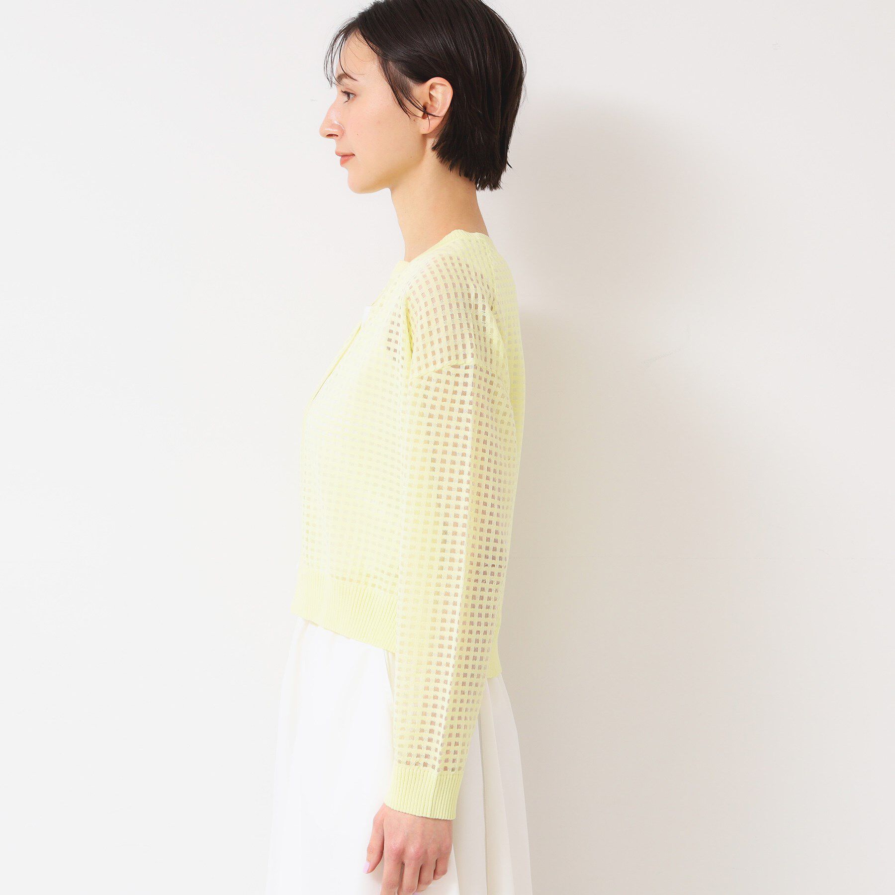 Dessin「【洗える】チェック柄シアークルーネックカーディガン」|カーディガン|