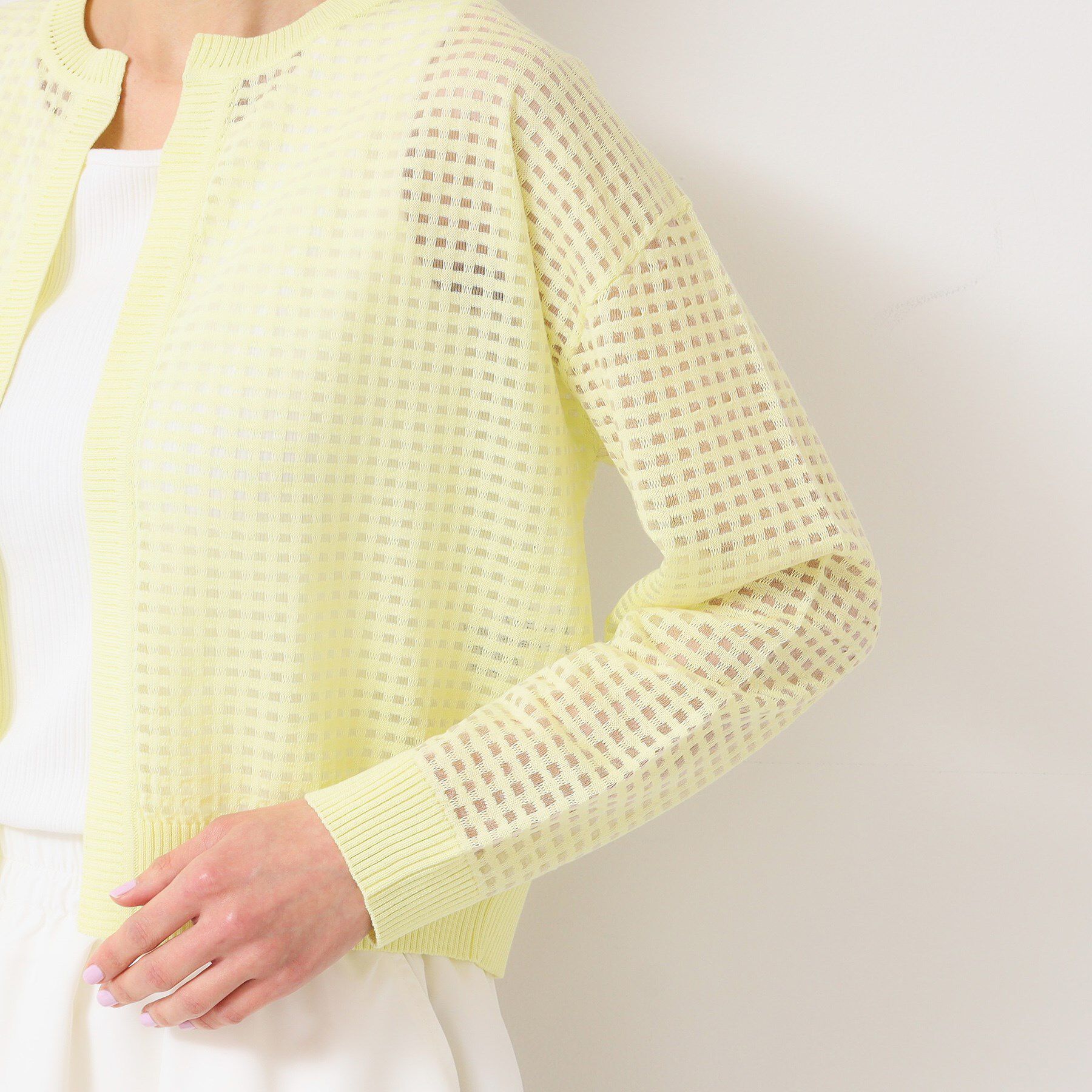 Dessin「【洗える】チェック柄シアークルーネックカーディガン」|カーディガン|