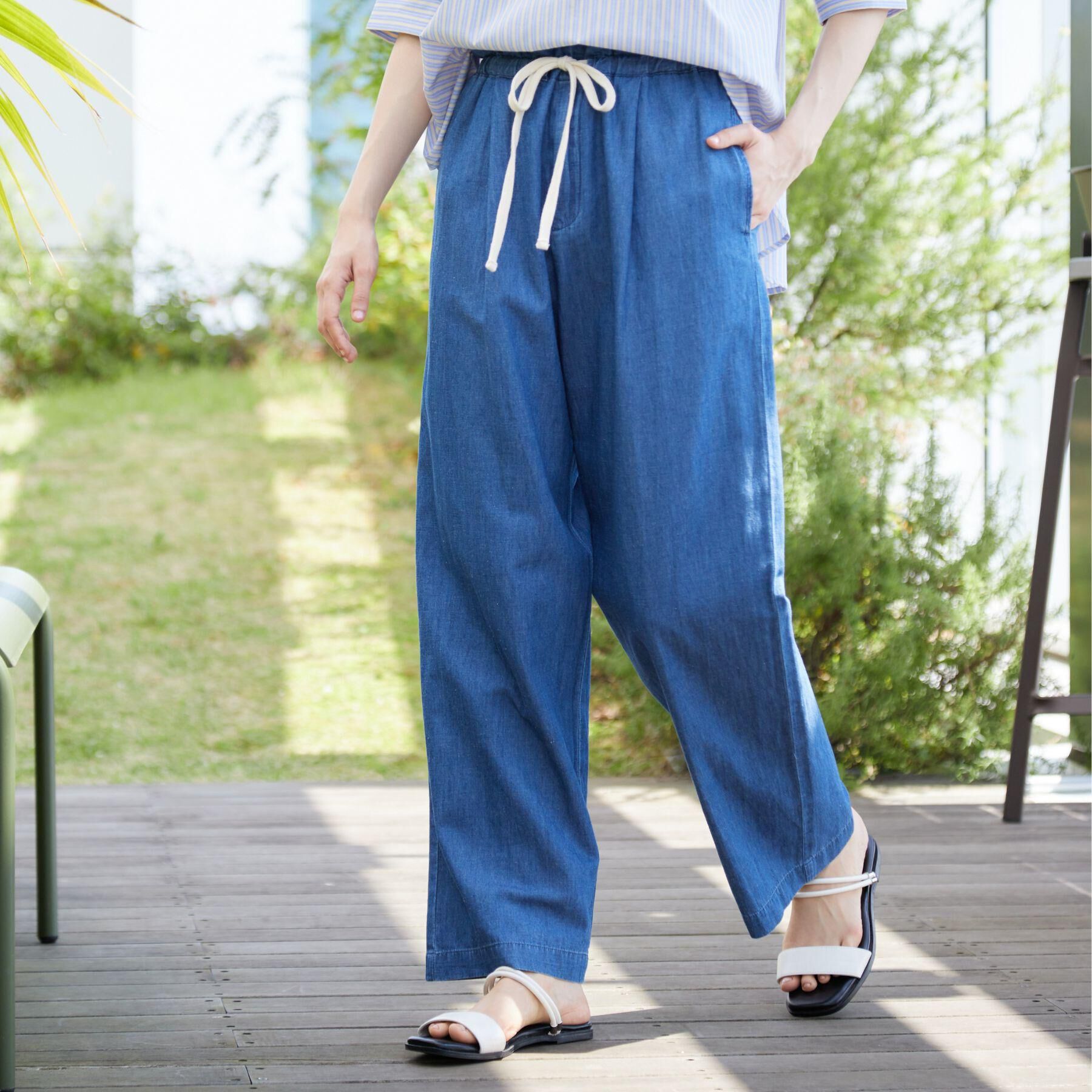 Dessin「【ウエストゴム・洗える】リネンブレンドデニム調イージーパンツ（XS～L）」|その他|