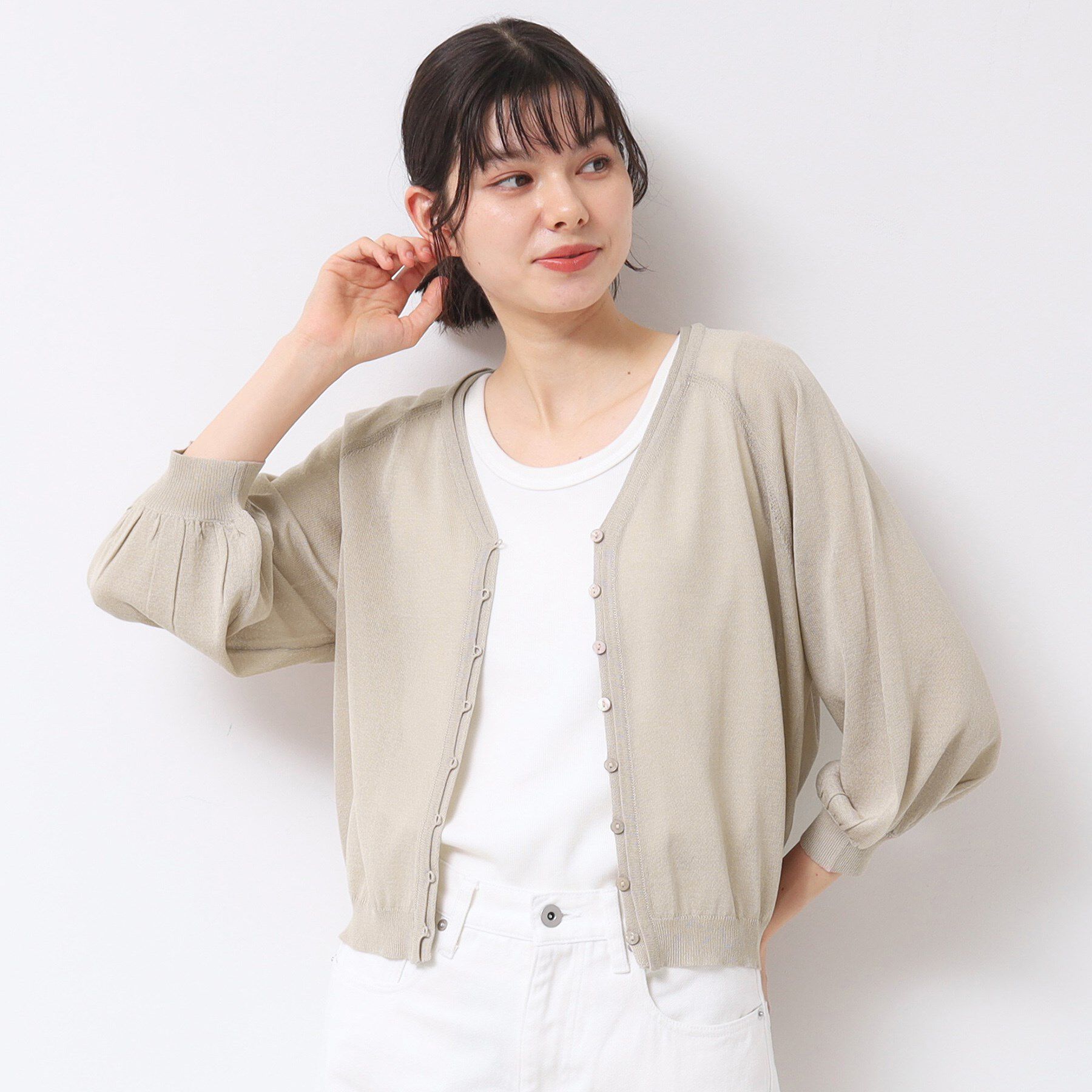 Dessin「【洗える】シアーVネックカーディガン」|カーディガン|