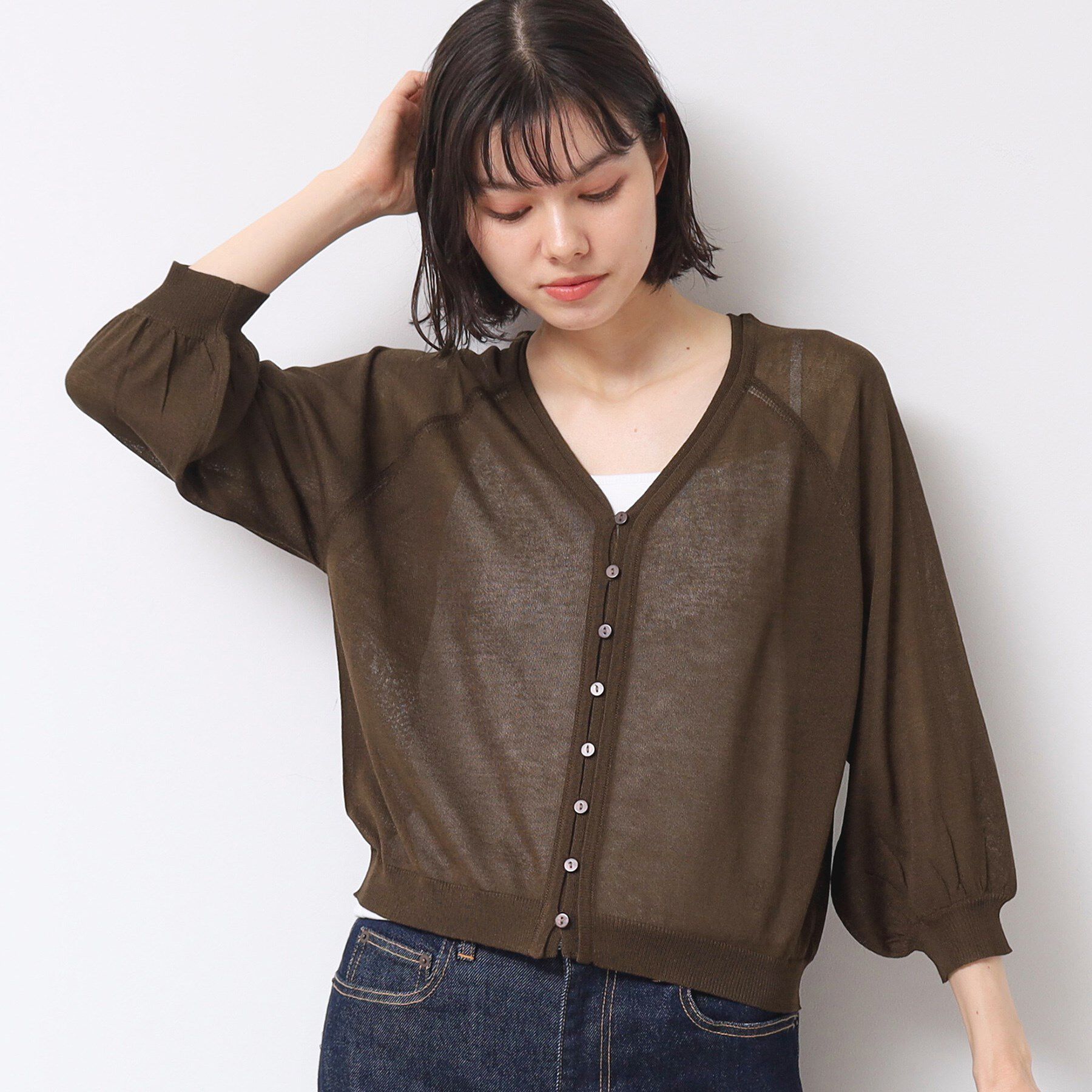 Dessin「【洗える】シアーVネックカーディガン」|カーディガン|ブラウン(044)