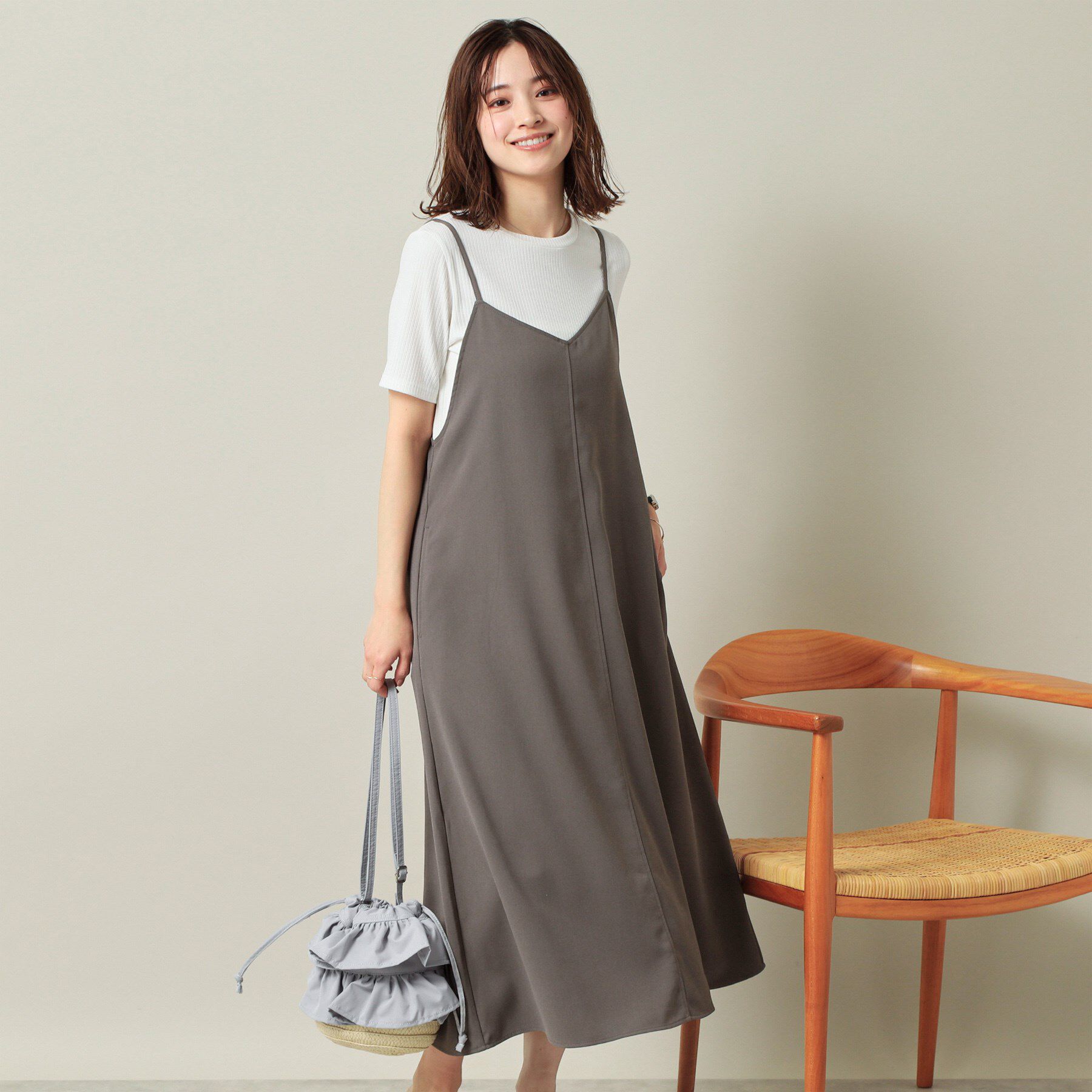 ITS&rsquo;DEMO「【手洗い可／無地・花柄】ジョーゼットキャミワンピ」|ワンピース|チャコールグレー(0