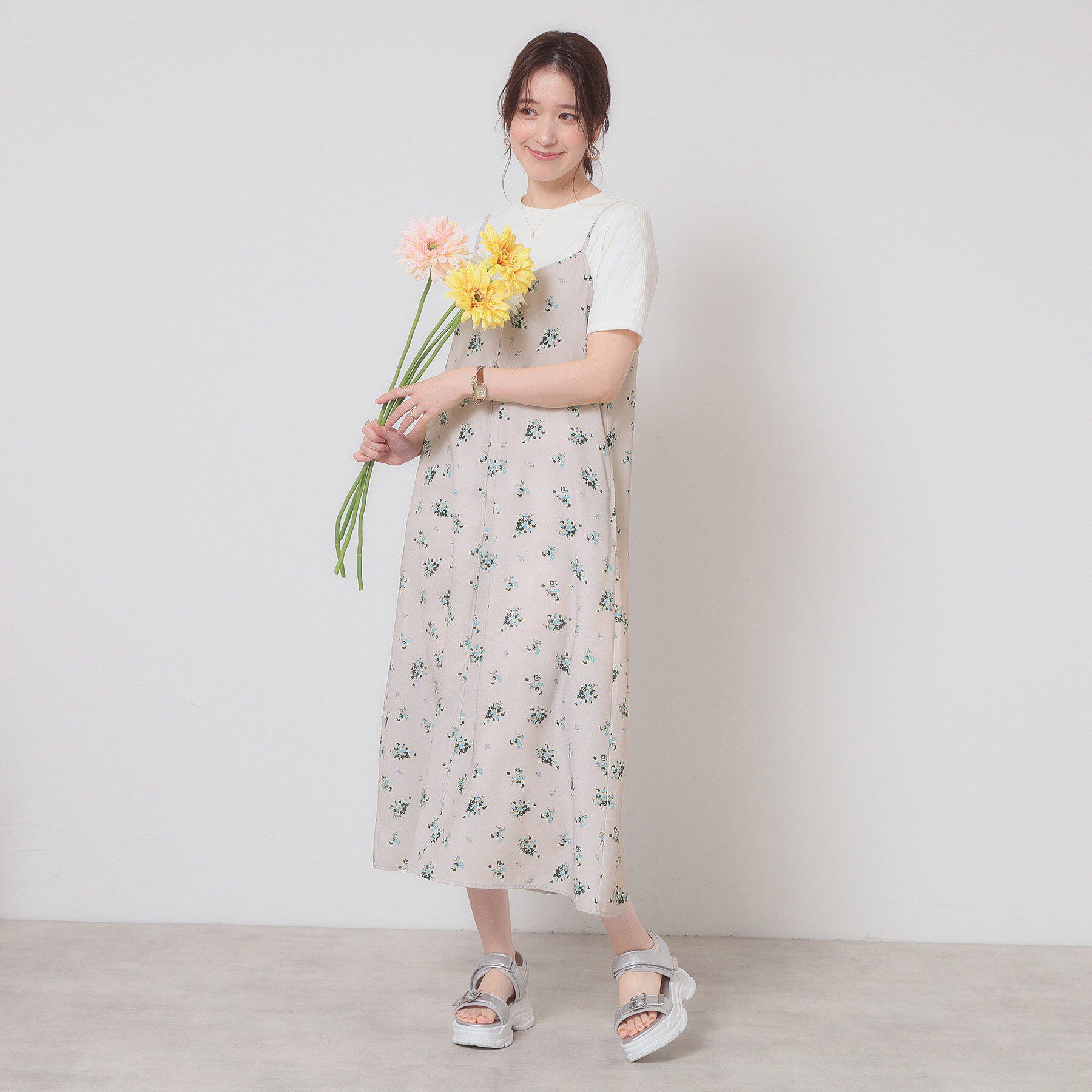 ITS&rsquo;DEMO「【手洗い可／無地・花柄】ジョーゼットキャミワンピ」|ワンピース|