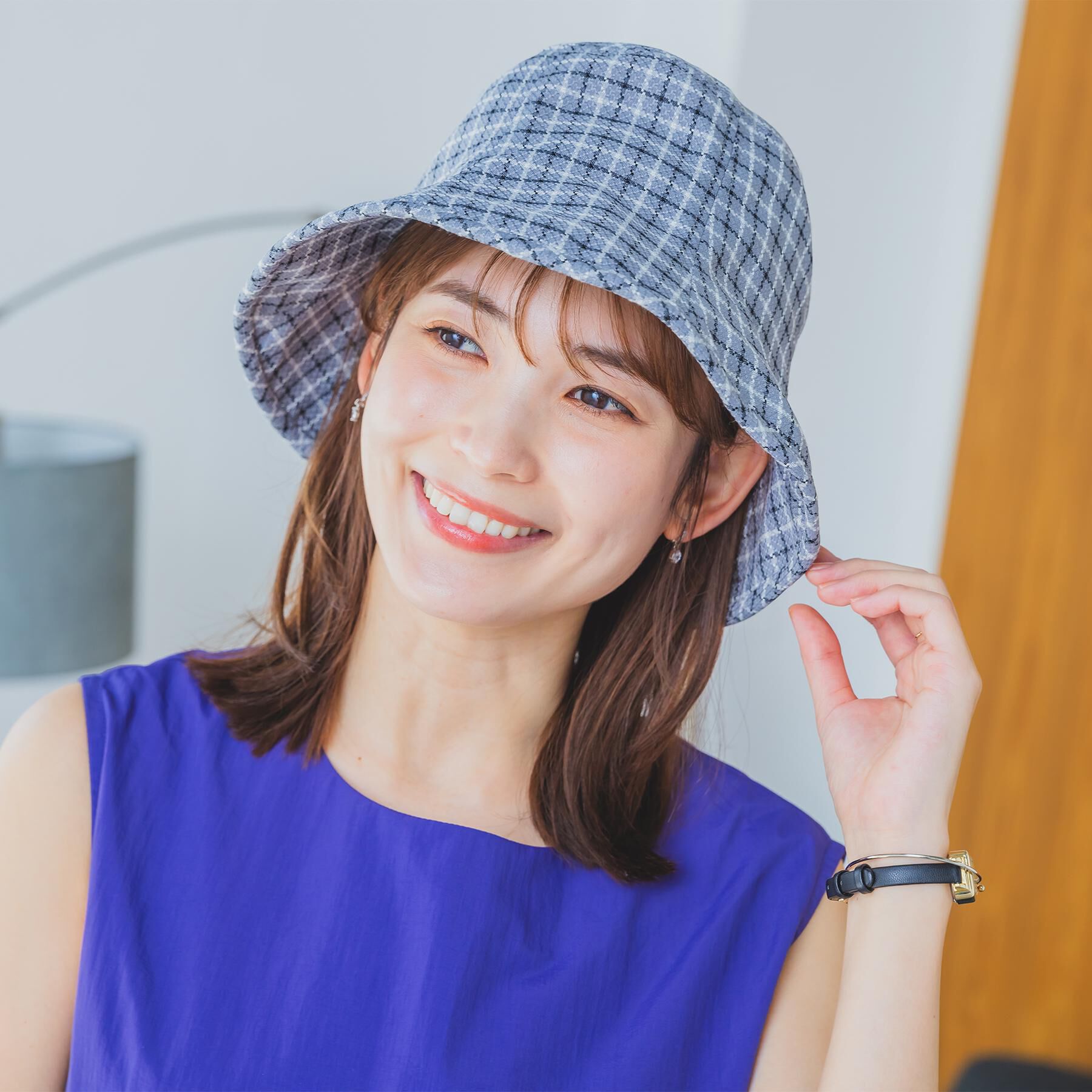 ITS&rsquo;DEMO「【サイズ調整可／手洗い可】サマーチェックチューリップハット」|ハット|