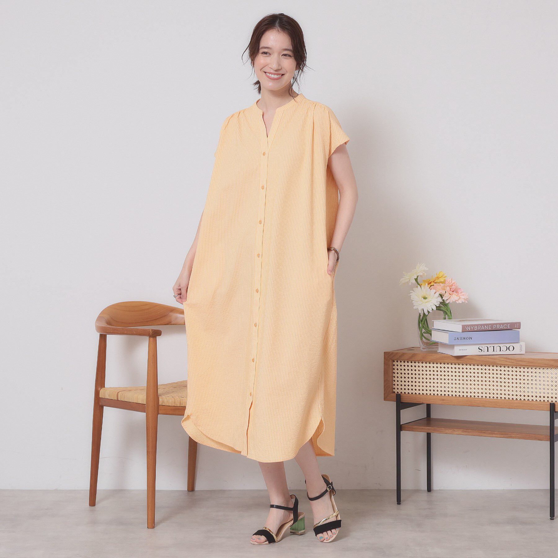 ITS&rsquo;DEMO「【洗濯機OK／洗濯後しわになりにくい】カットサッカー前開きワンピース」|ワンピース|