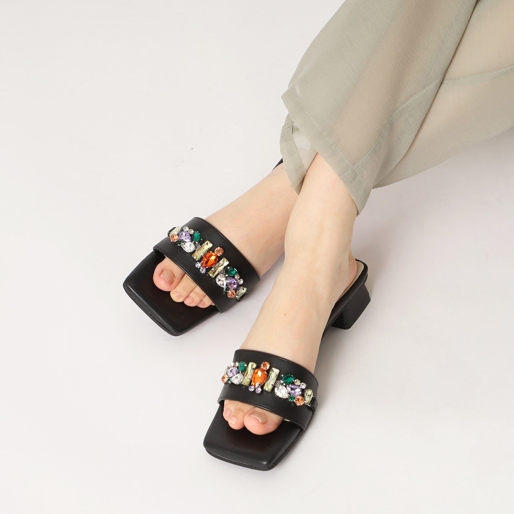 ESPERANZA「ビジューカラフルローヒールミュール」|サンダル|