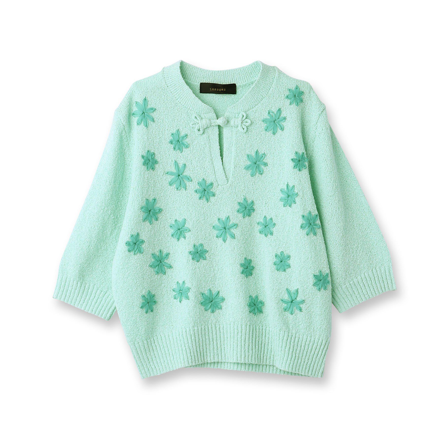 SunaUna「【手刺繍／花モチーフ】チャイナカラーニット」|ニット・セーター|