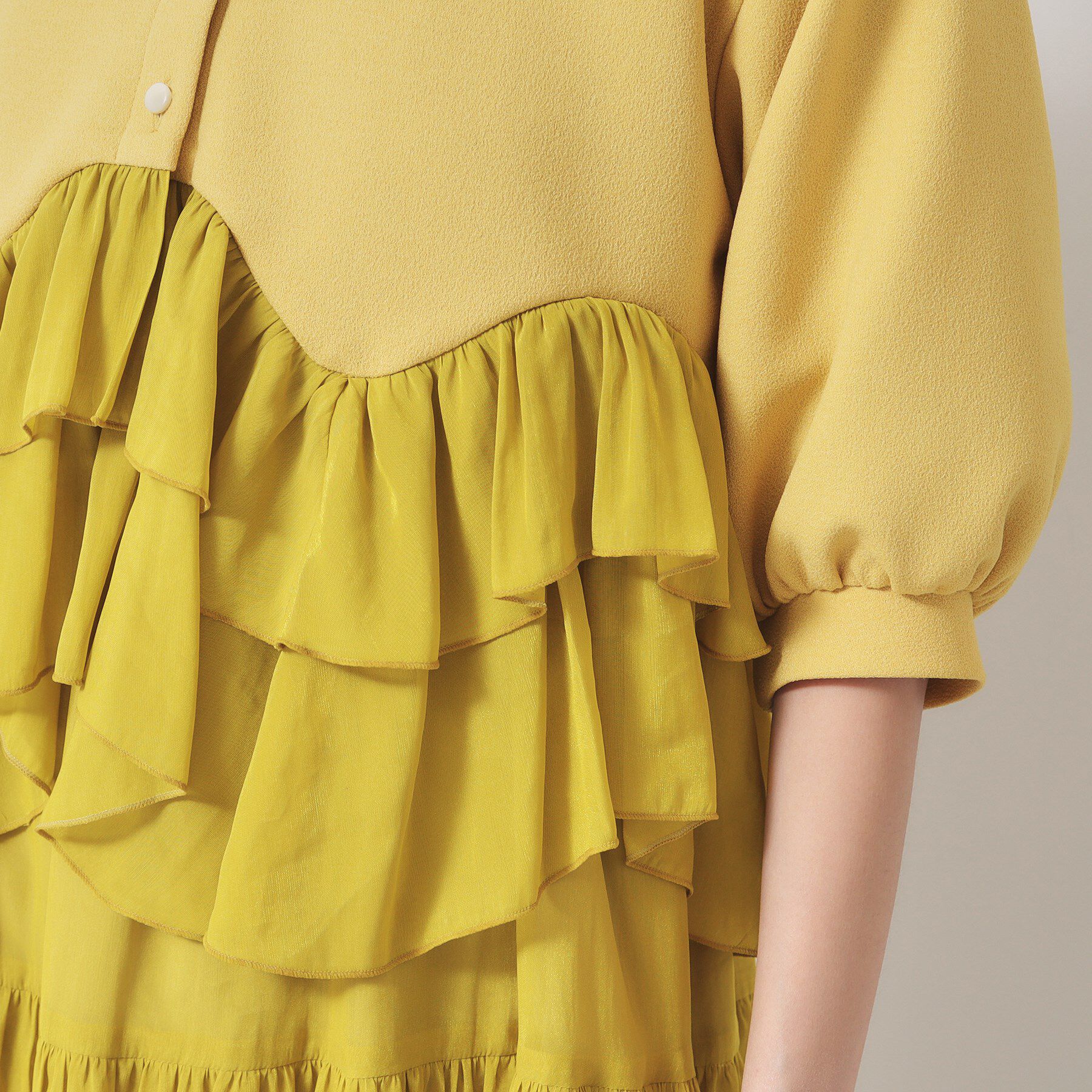 SunaUna「【裾シフォン／パフスリーブ】ペプラムブルゾン」|カーディガン|