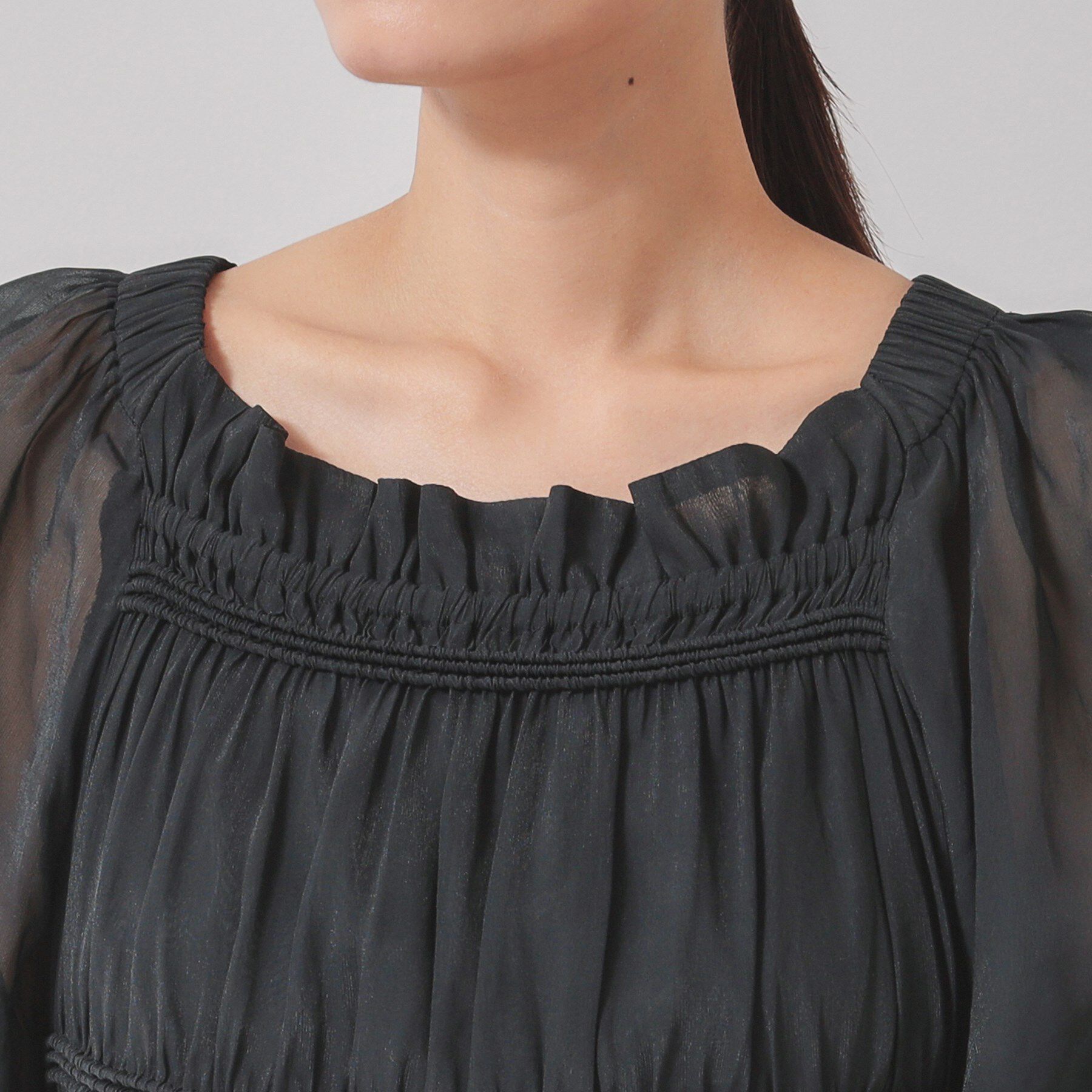 SunaUna「【パウダーシフォン／シャーリング】ロングワンピース」|ワンピース|