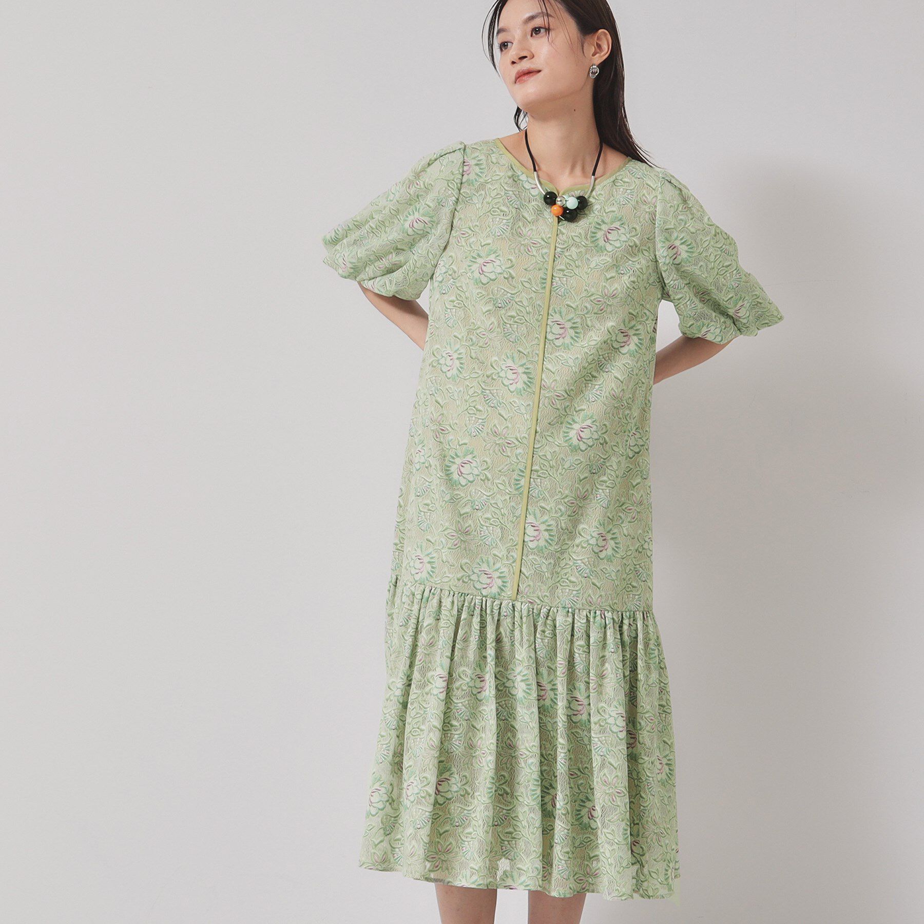 SunaUna「【オパールレース／パフスリーブ】ティアードワンピース」|ワンピース|