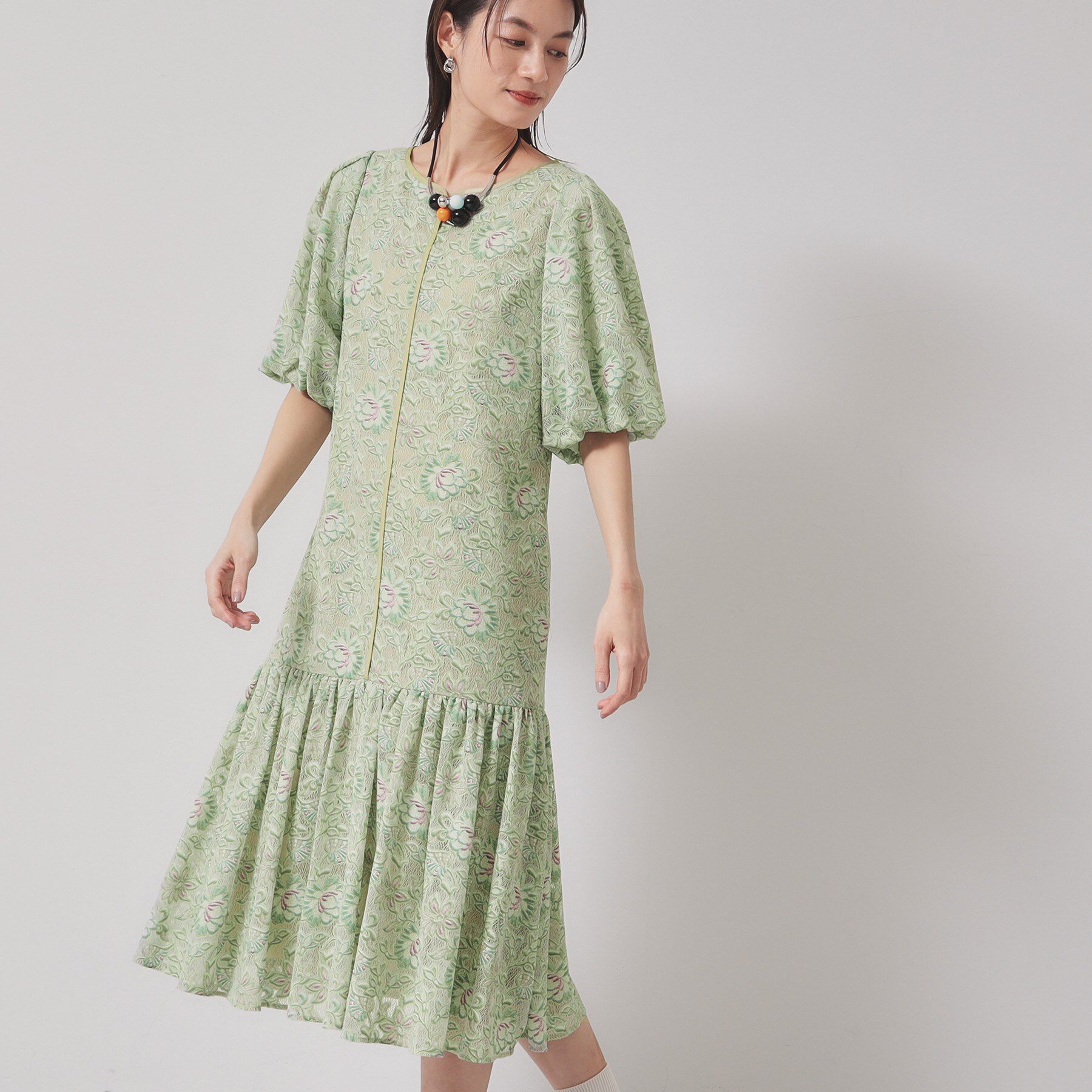 SunaUna「【オパールレース／パフスリーブ】ティアードワンピース」|ワンピース|ミントグリーン(12