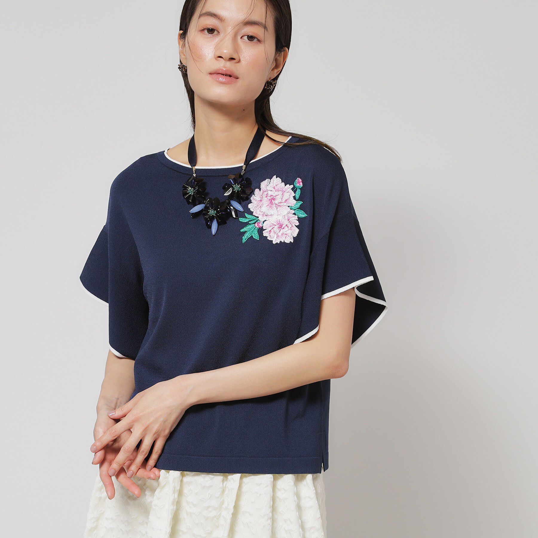 SunaUna「【SS～Lサイズ展開／グラデーションフラワー】クラフトニット」|ニット・セーター|ネイビー(594)