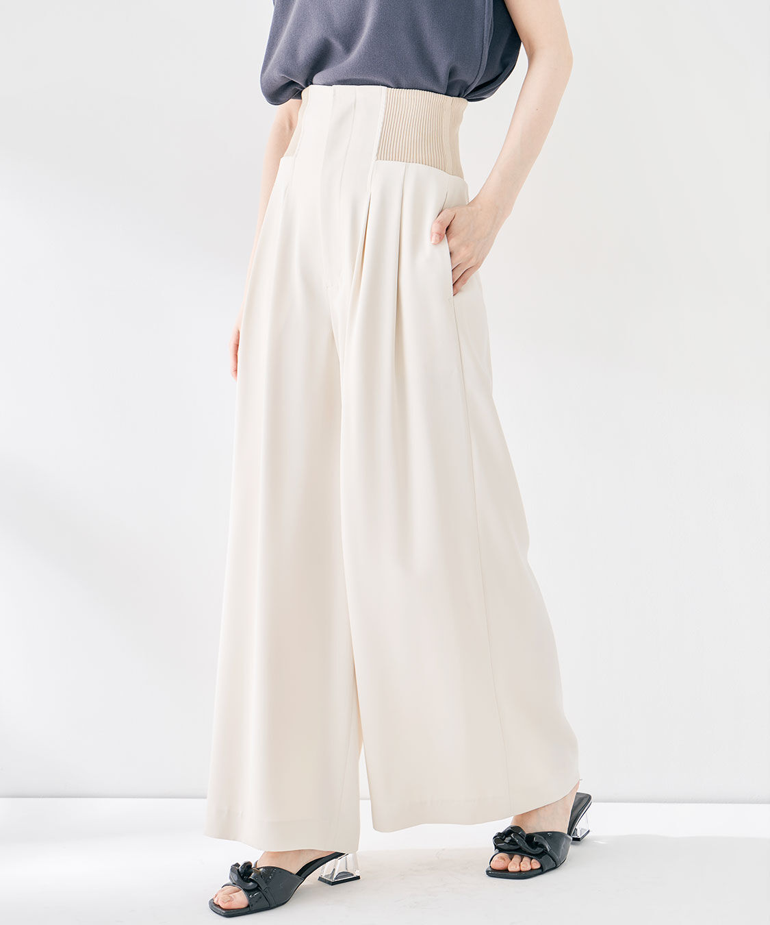 COCO DEAL「コルセットリブワイドパンツ」|スラックス|