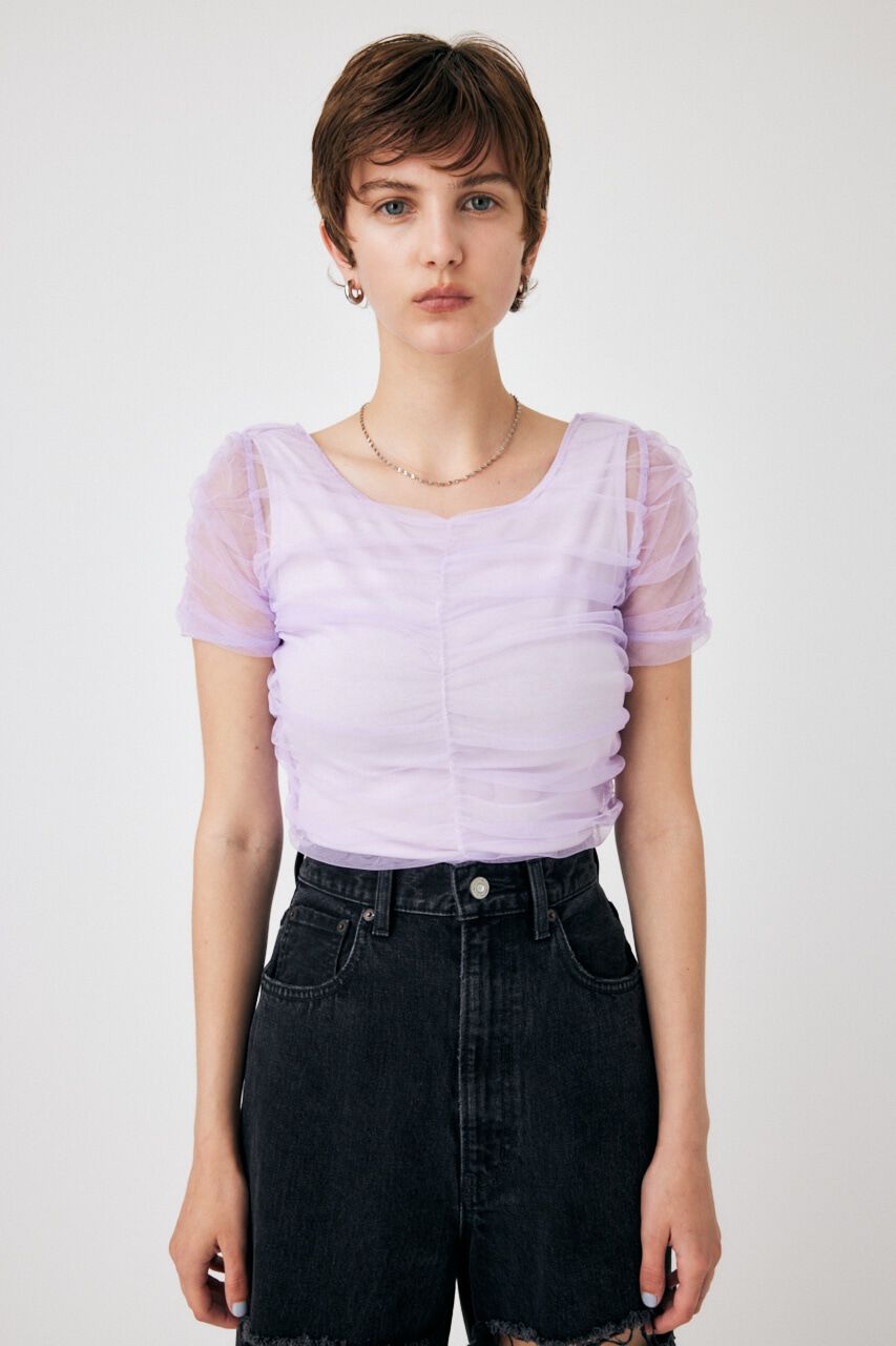 MOUSSY「CUT TULLE トップス」|Tシャツ・カットソー|L/PUR1
