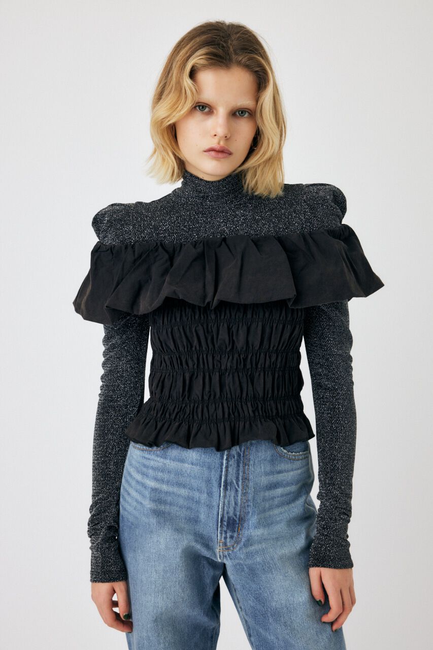MOUSSY「BALLOON FRILL GATHER ビスチェ」|シャツ・ブラウス|BLK